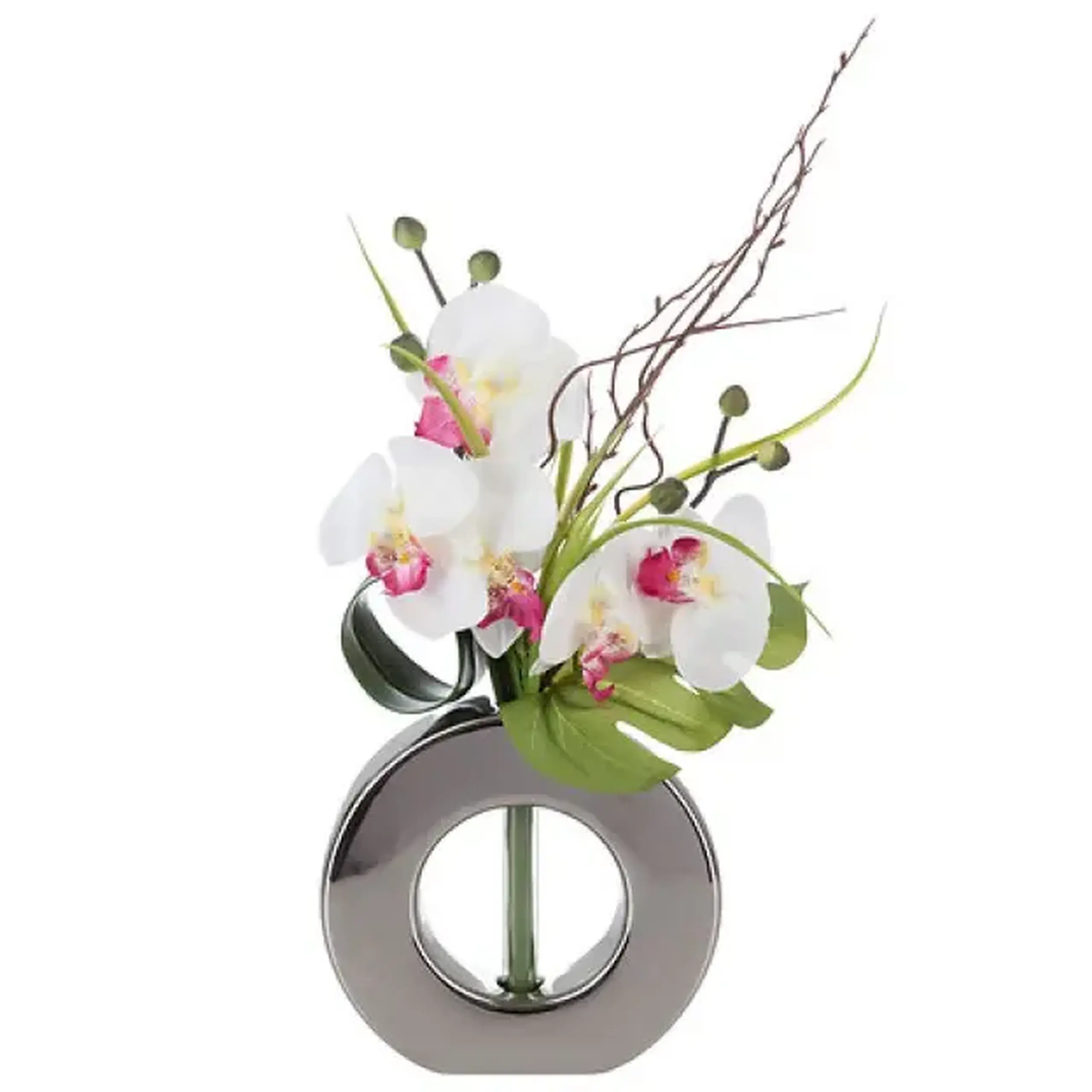 Vază ceramica argintie cu orhidee H44