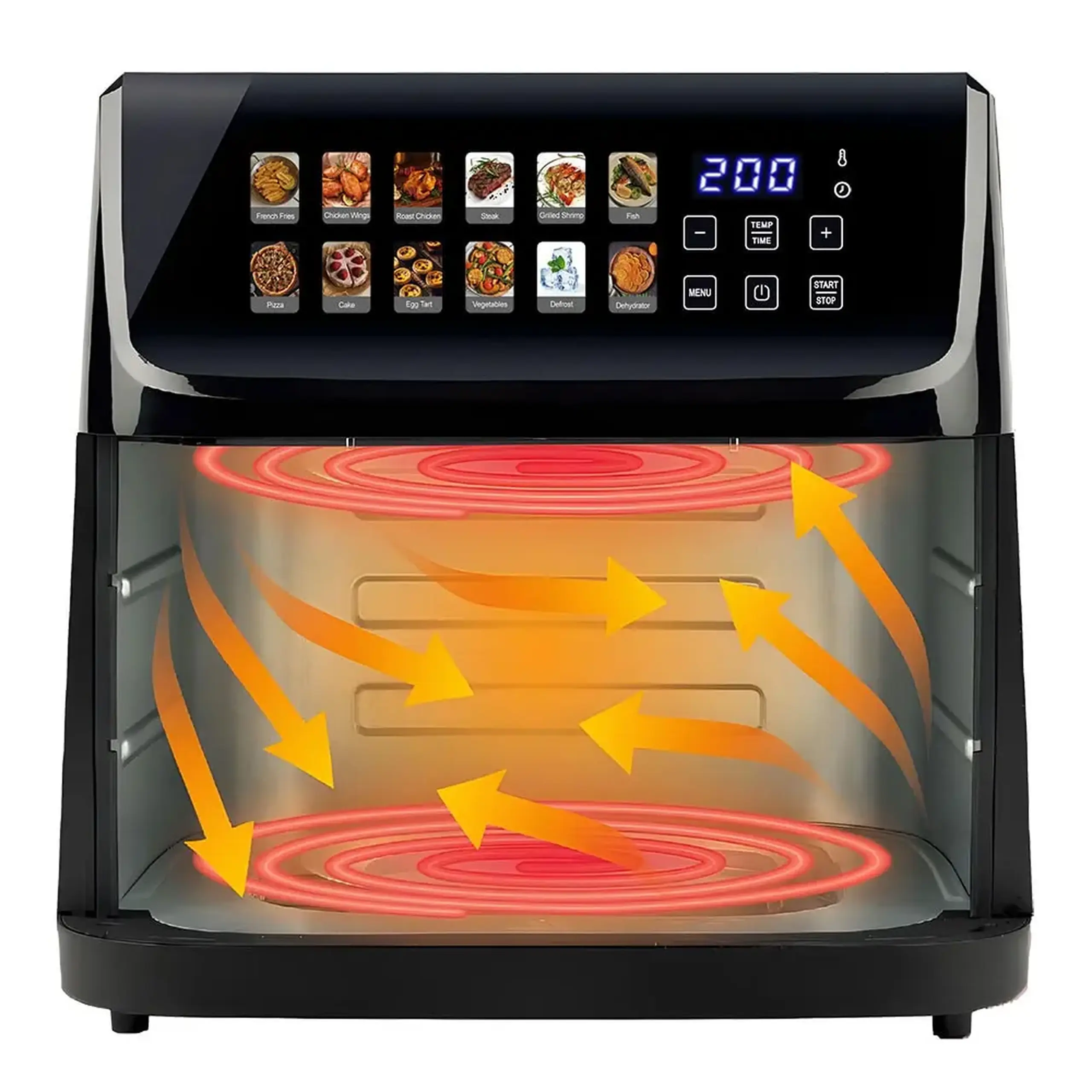 Friteuza cu aer cald iHunt Bro Air Fryer 11L, 2300W, Capacitate Mare, Timer, Dezghetare, Control Digital Touch, 12 Programe Presetate, Oprire Automata, Termostat 60 – 200°C, Inox Premium, Silver Black