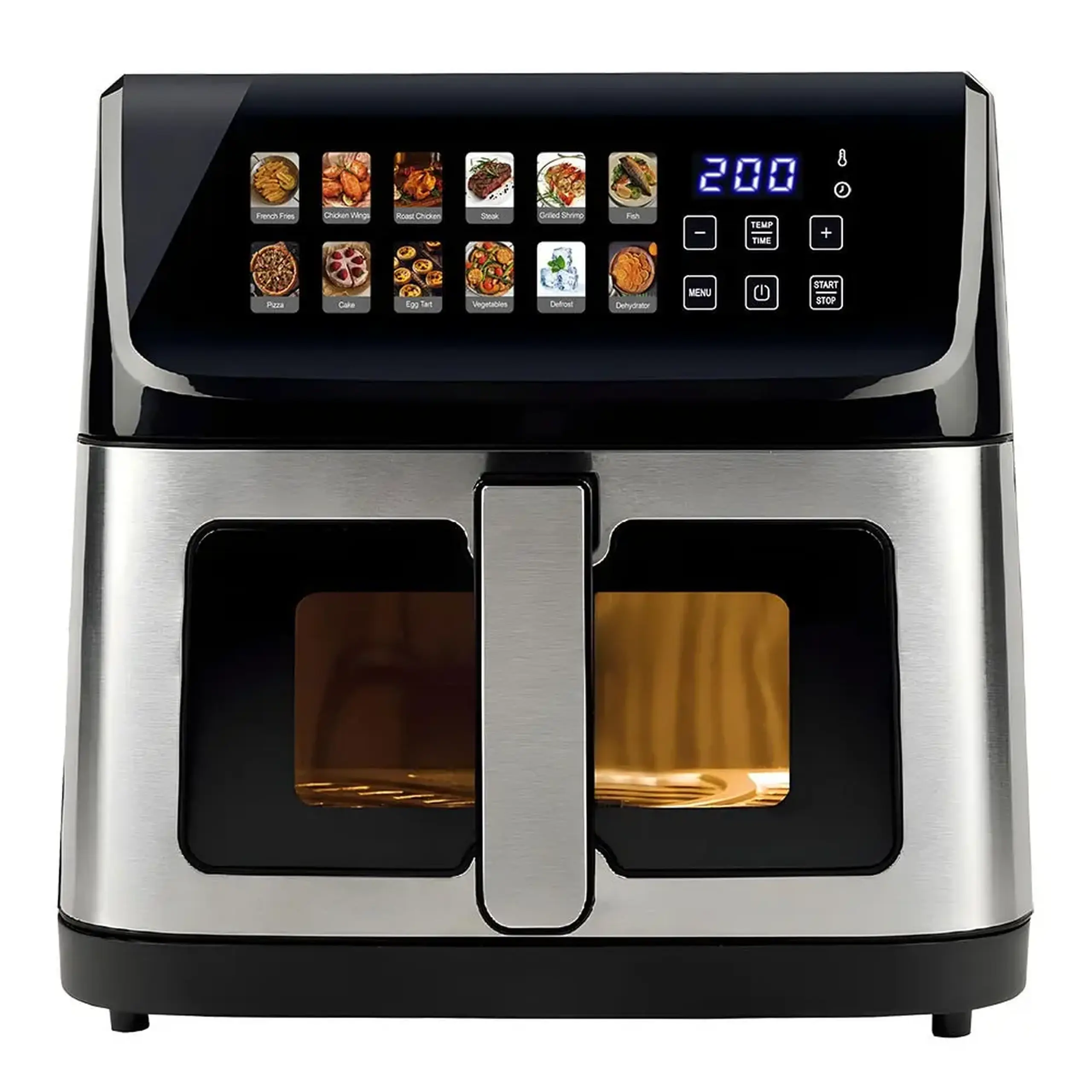 Friteuza cu aer cald iHunt Bro Air Fryer 11L, 2300W, Capacitate Mare, Timer, Dezghetare, Control Digital Touch, 12 Programe Presetate, Oprire Automata, Termostat 60 – 200°C, Inox Premium, Silver Black