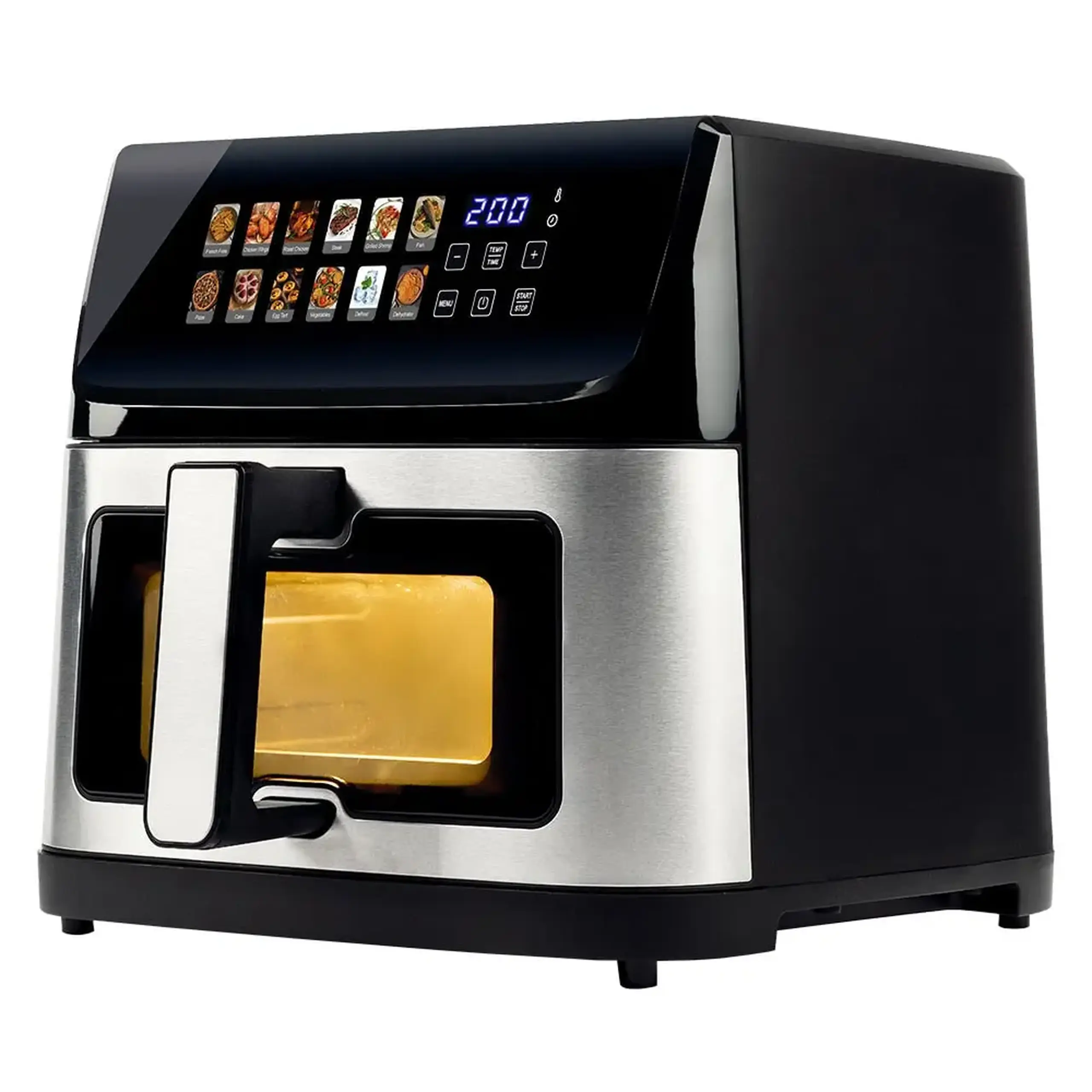Friteuza cu aer cald iHunt Bro Air Fryer 11L, 2300W, Capacitate Mare, Timer, Dezghetare, Control Digital Touch, 12 Programe Presetate, Oprire Automata, Termostat 60 – 200°C, Inox Premium, Silver Black