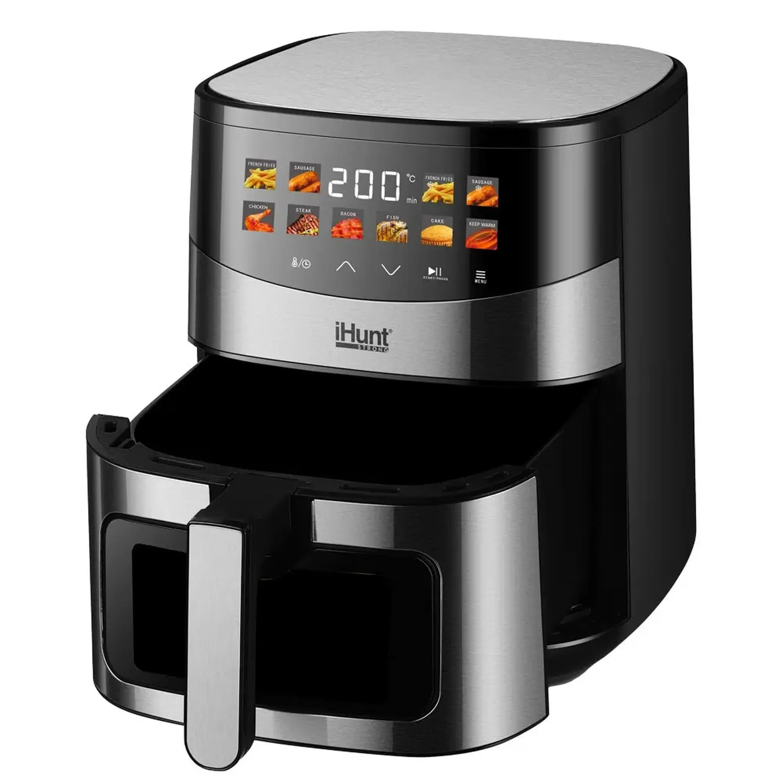 Friteuza cu aer cald iHunt Bro Air Fryer Ultra 6.5L, 1500W, 10 Programe Presetate, Ecran Color Touch, Termostat 80–200°C, Oprire automata, Temporizator, Strat antiaderent, Inox Premium, Silver Gray
