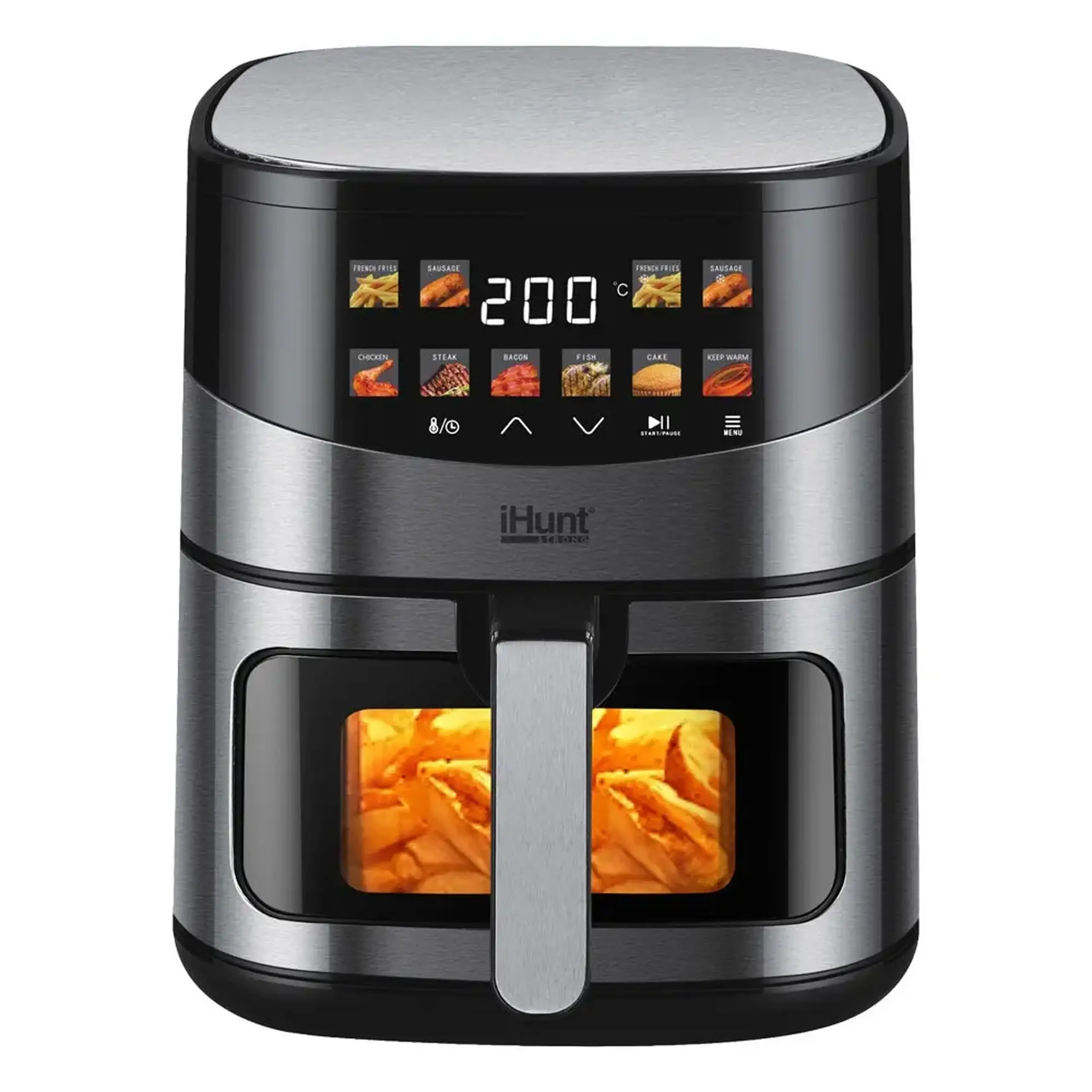 Friteuza cu aer cald iHunt Bro Air Fryer Ultra 6.5L, 1500W, 10 Programe Presetate, Ecran Color Touch, Termostat 80–200°C, Oprire automata, Temporizator, Strat antiaderent, Inox Premium, Silver Gray