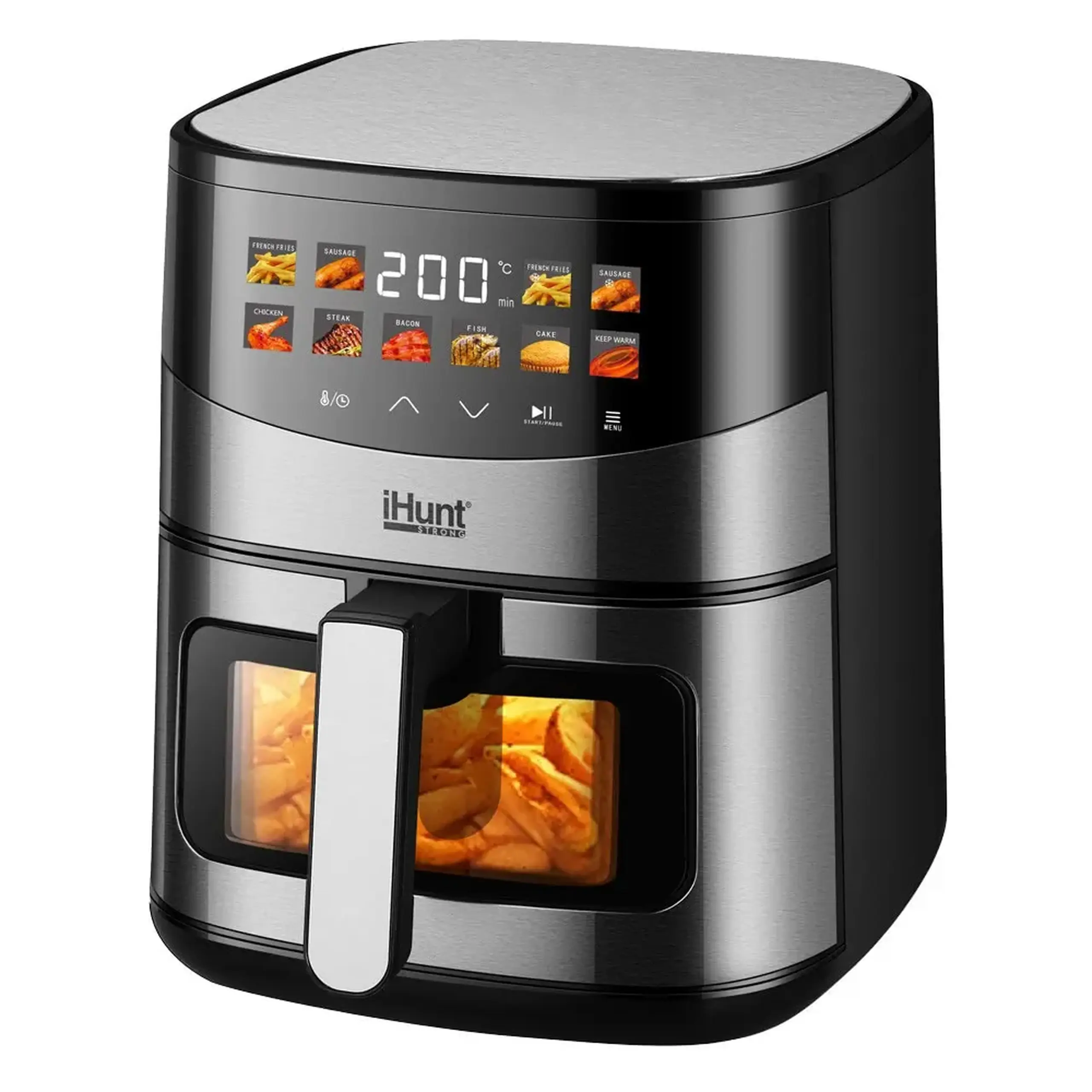 Friteuza cu aer cald iHunt Bro Air Fryer Ultra 6.5L, 1500W, 10 Programe Presetate, Ecran Color Touch, Termostat 80–200°C, Oprire automata, Temporizator, Strat antiaderent, Inox Premium, Silver Gray