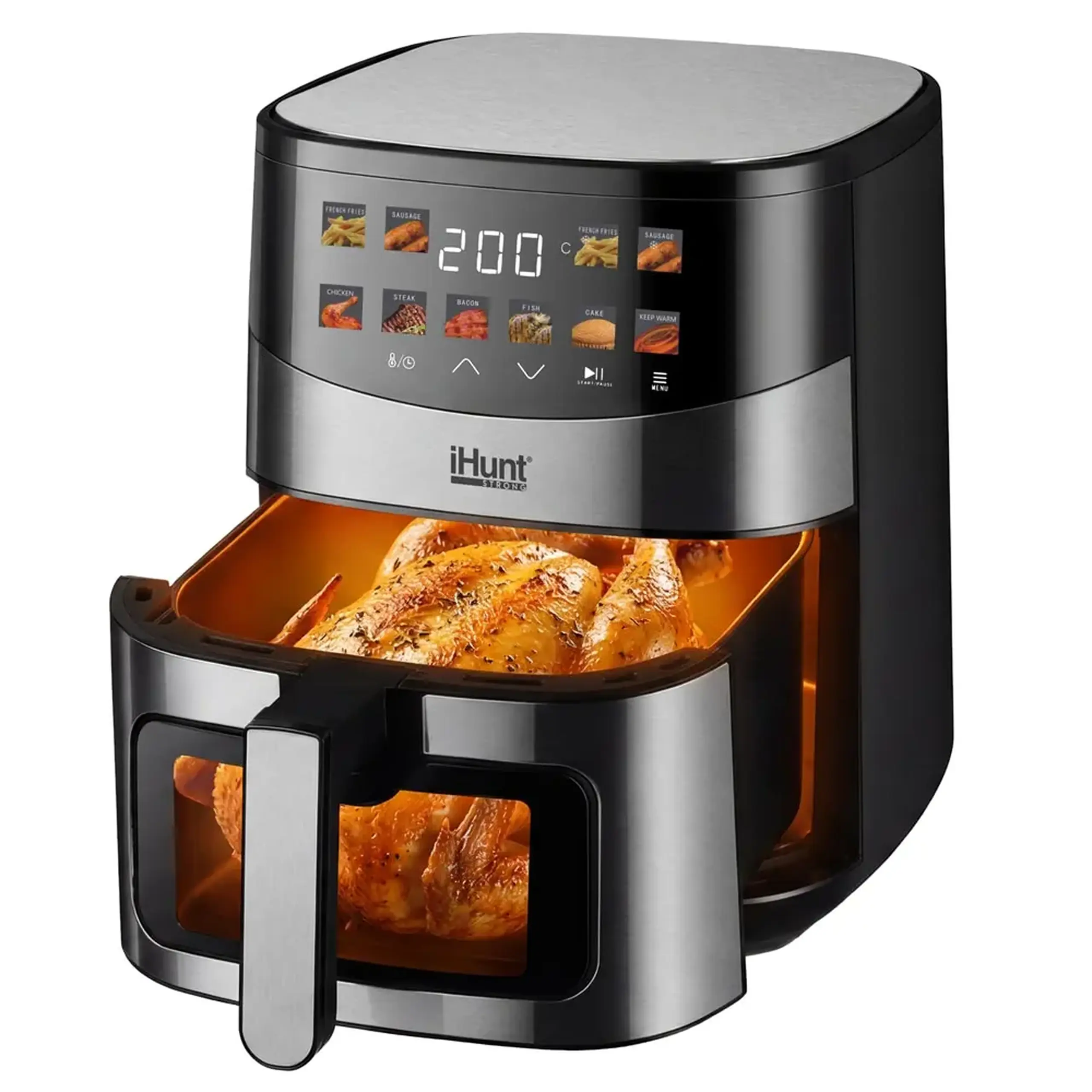 Friteuza cu aer cald iHunt Bro Air Fryer Ultra 6.5L, 1500W, 10 Programe Presetate, Ecran Color Touch, Termostat 80–200°C, Oprire automata, Temporizator, Strat antiaderent, Inox Premium, Silver Gray