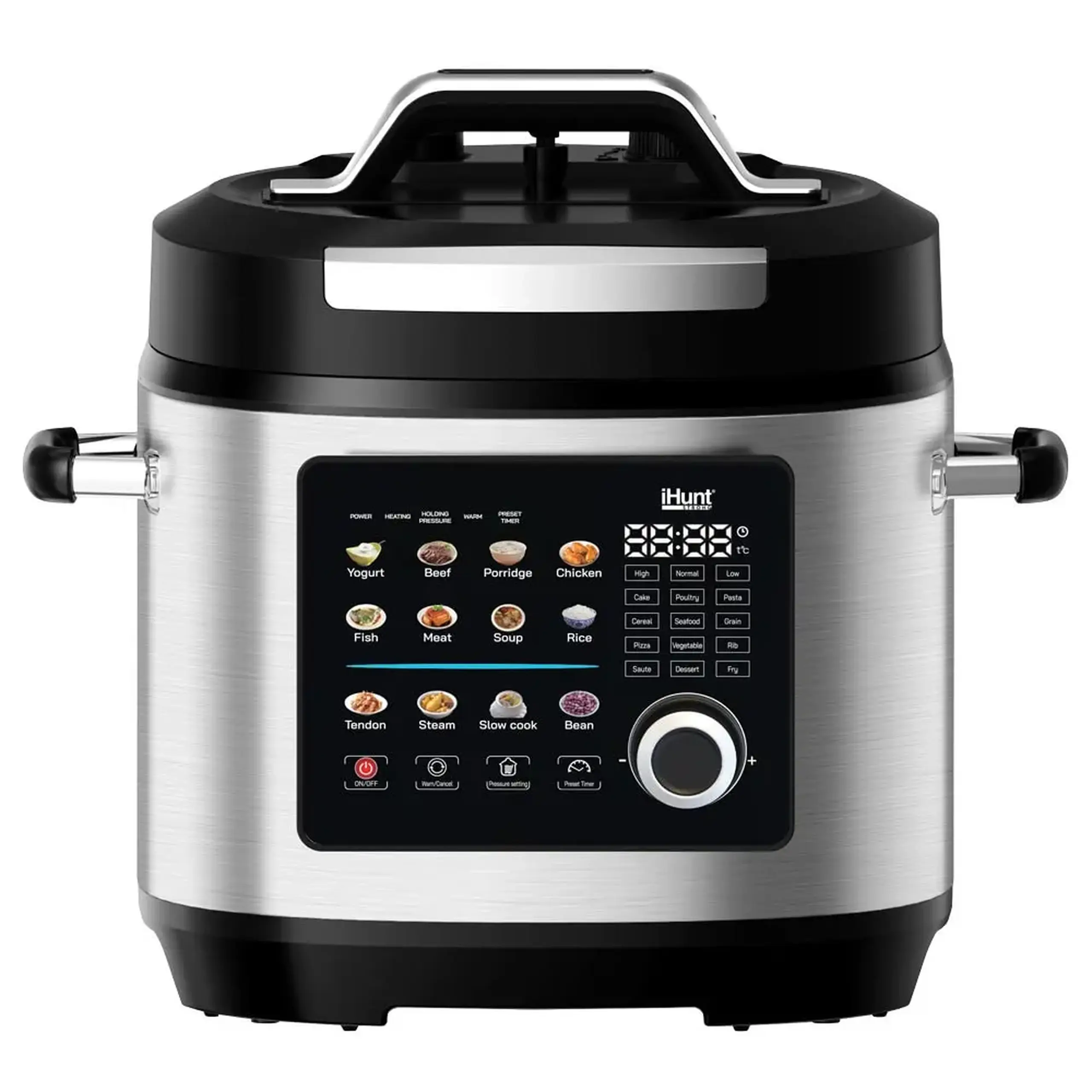Oala electrica sub presiune iHunt Bro Multicooker 8L Ultra, 1300W, Afisaj Color Touch, 25 de programe, Presiune Ajustabila, Pastrare la cald 60–80°C, Sistem siguranta cu supapa automata, Silver