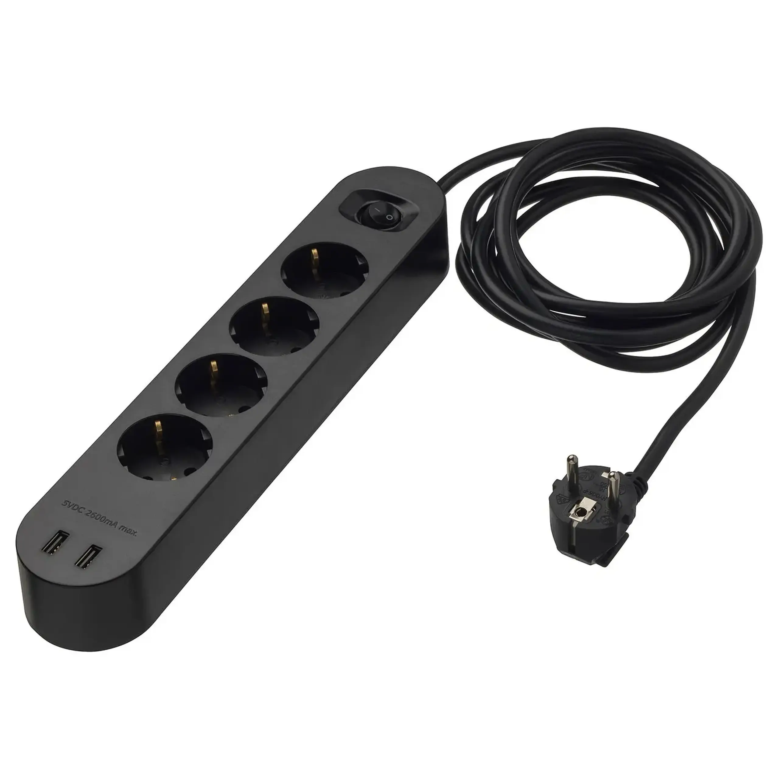IKEA KOPPLA Prelungitor 4 prize+2 porturi USB, negru, 3.0 m