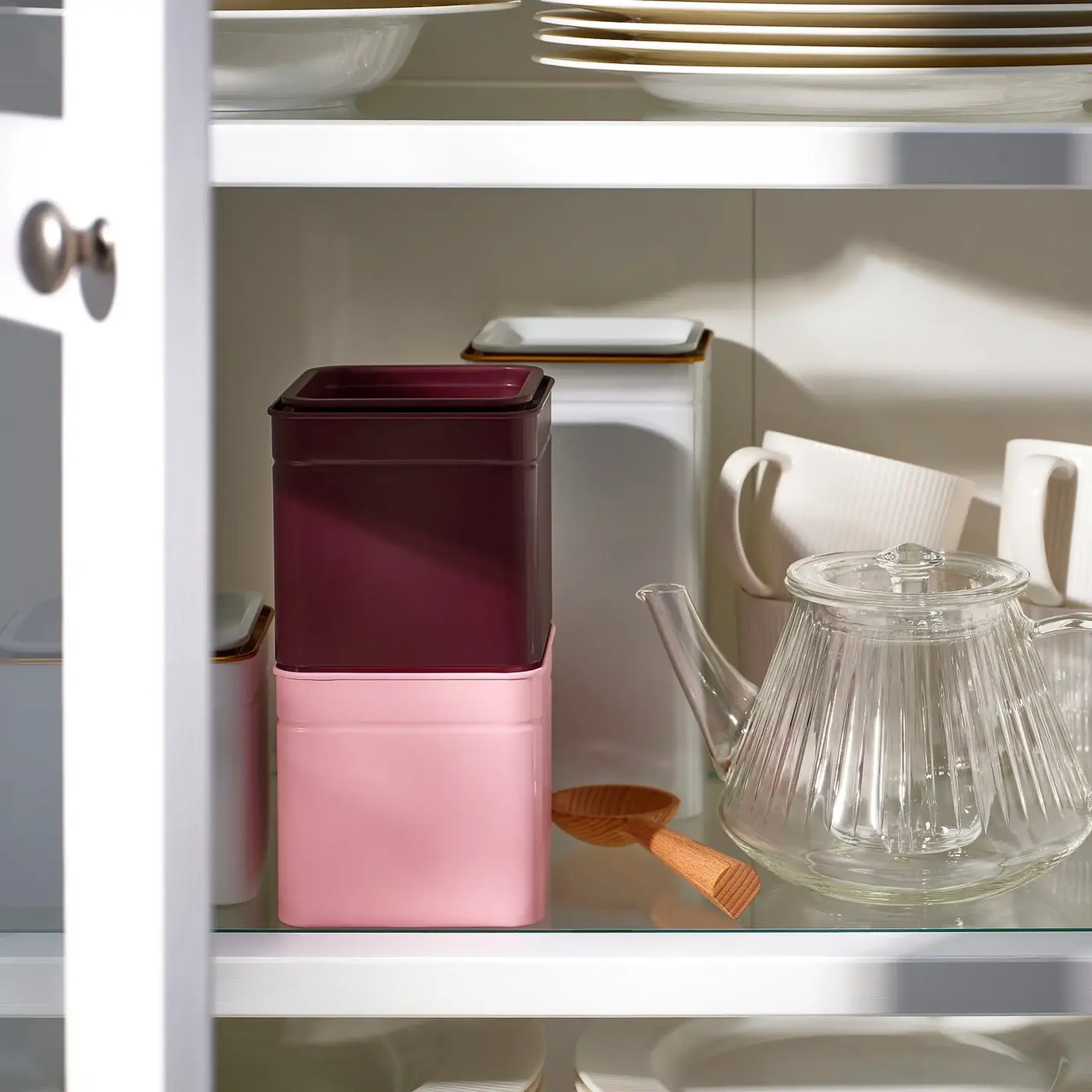 IKEA BLOMNING Cutie metalica cu capac, alb murdar/cafea/ceai, 10x10x20 cm