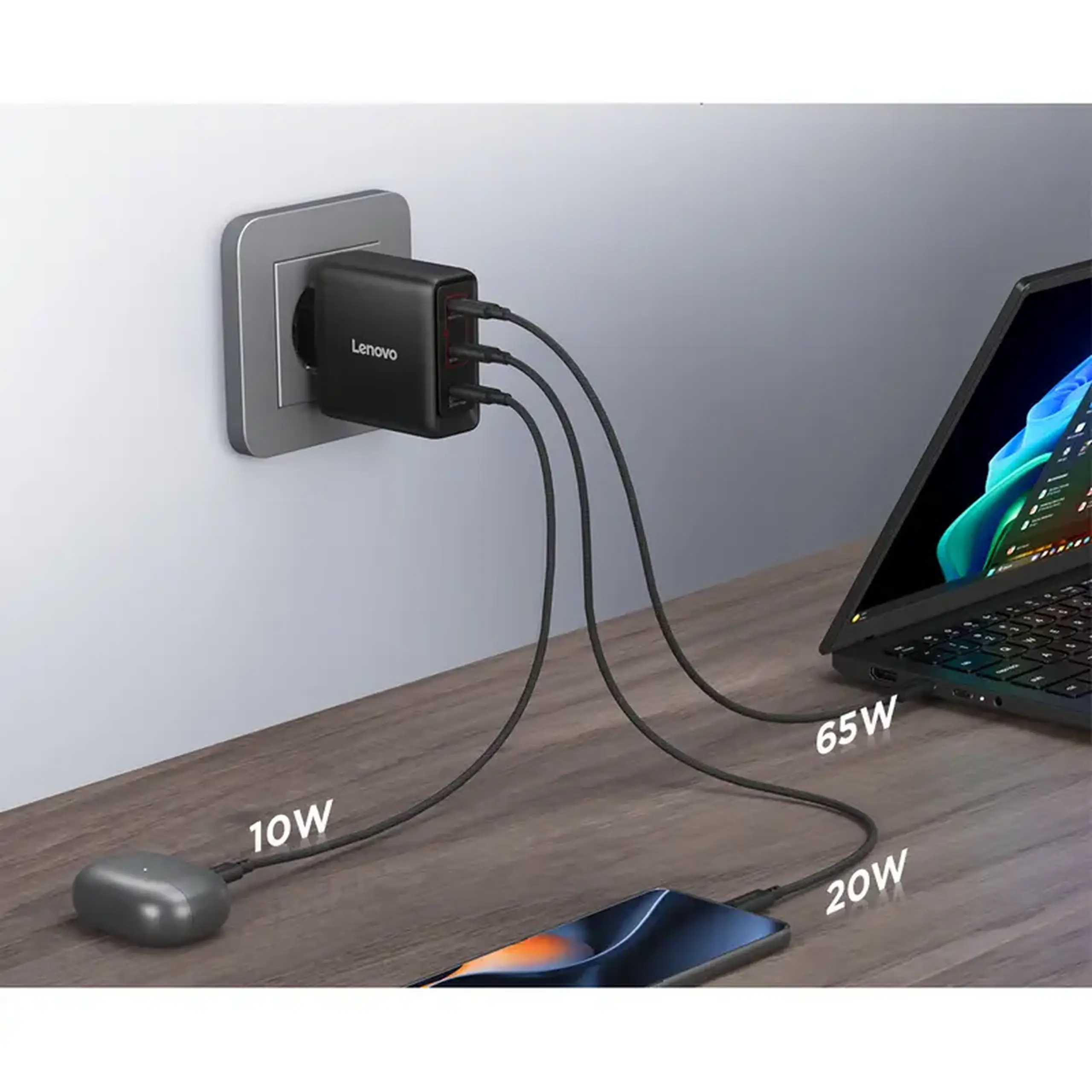Încărcător Lenovo Multi-port GaN Charger, 100W, Negru