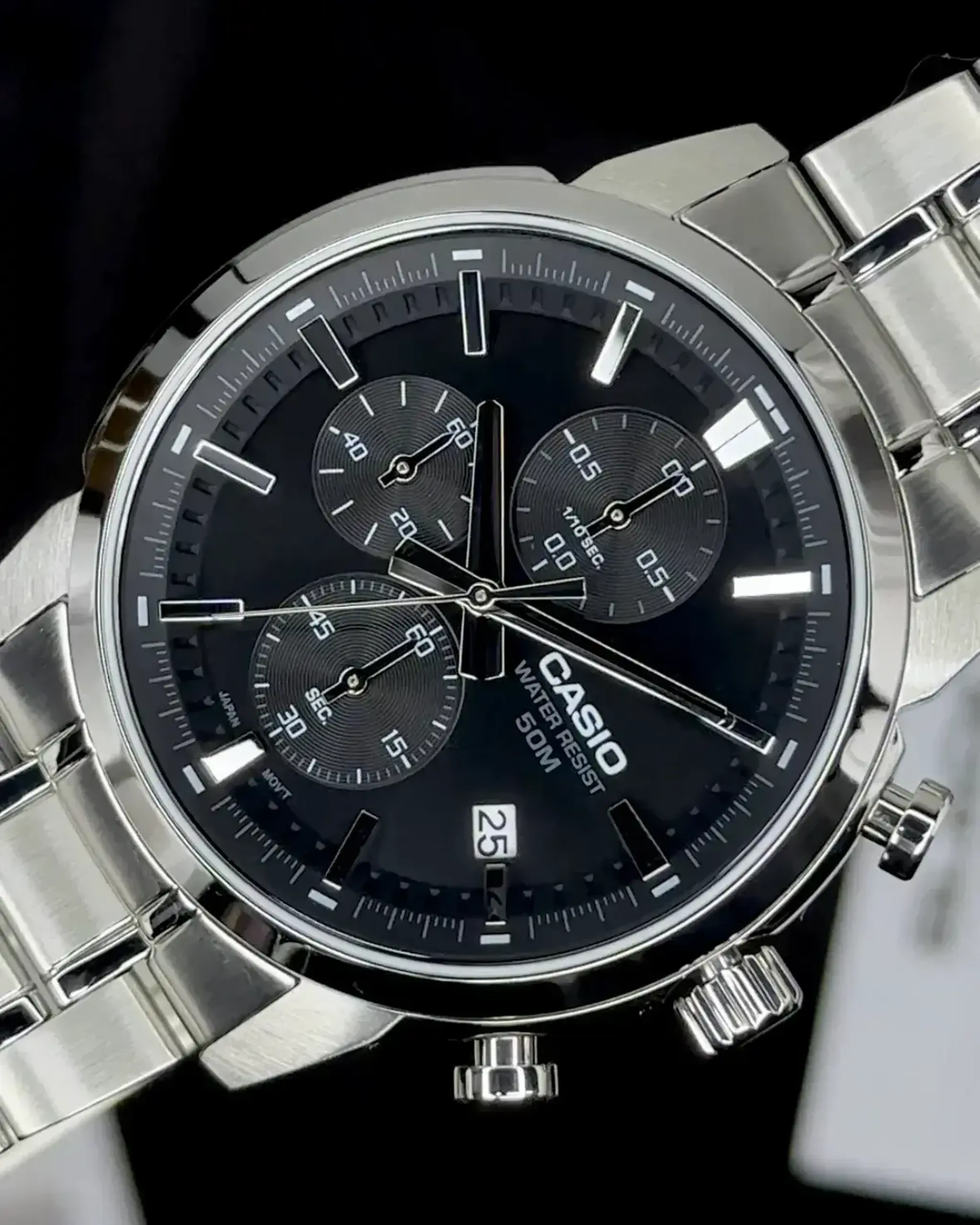 Casio MTP-E725D-3AVDF - Negru Data, Cronometru