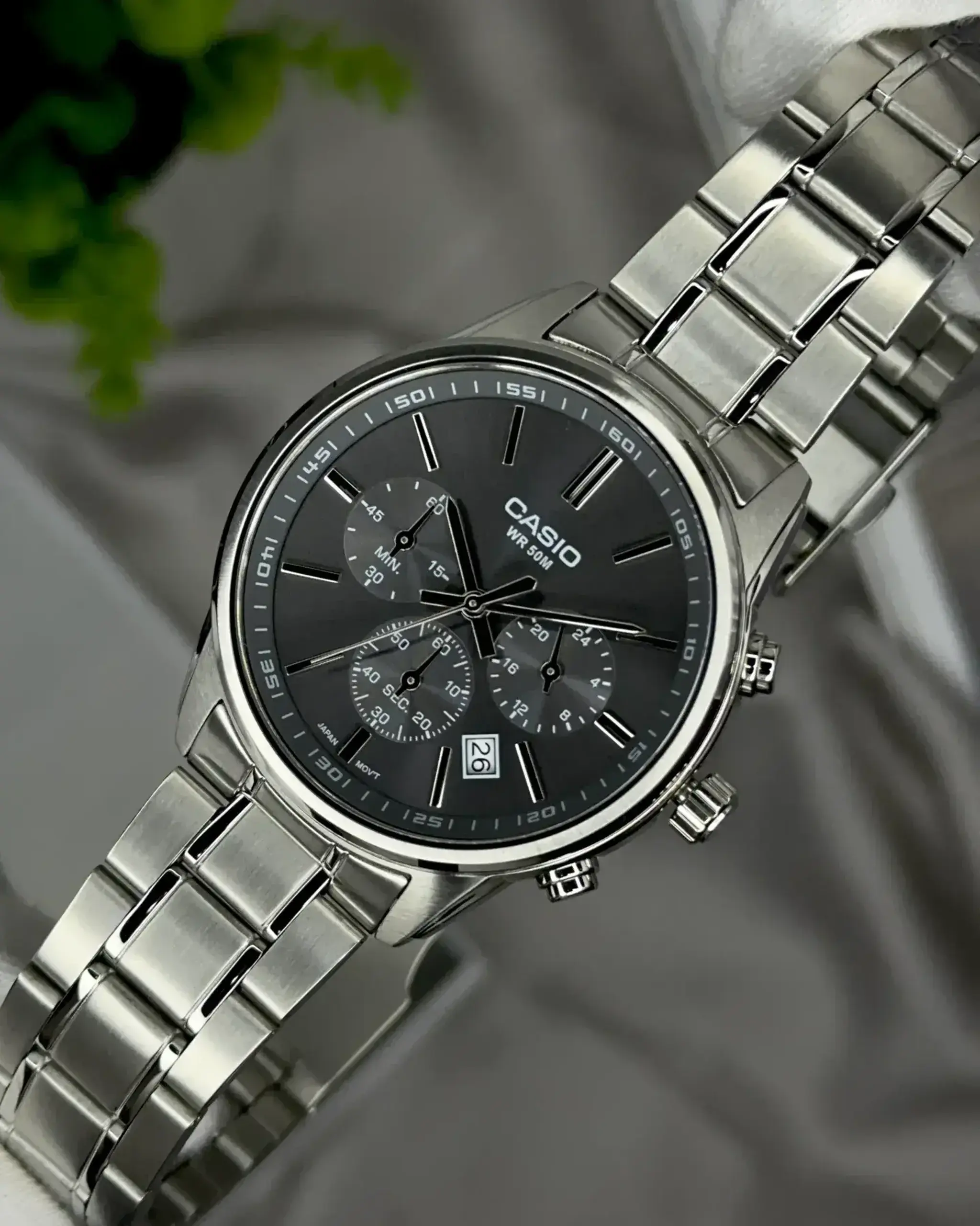 Casio MTP-E725D-3AVDF - Gri Data, 24 h, Cronometru