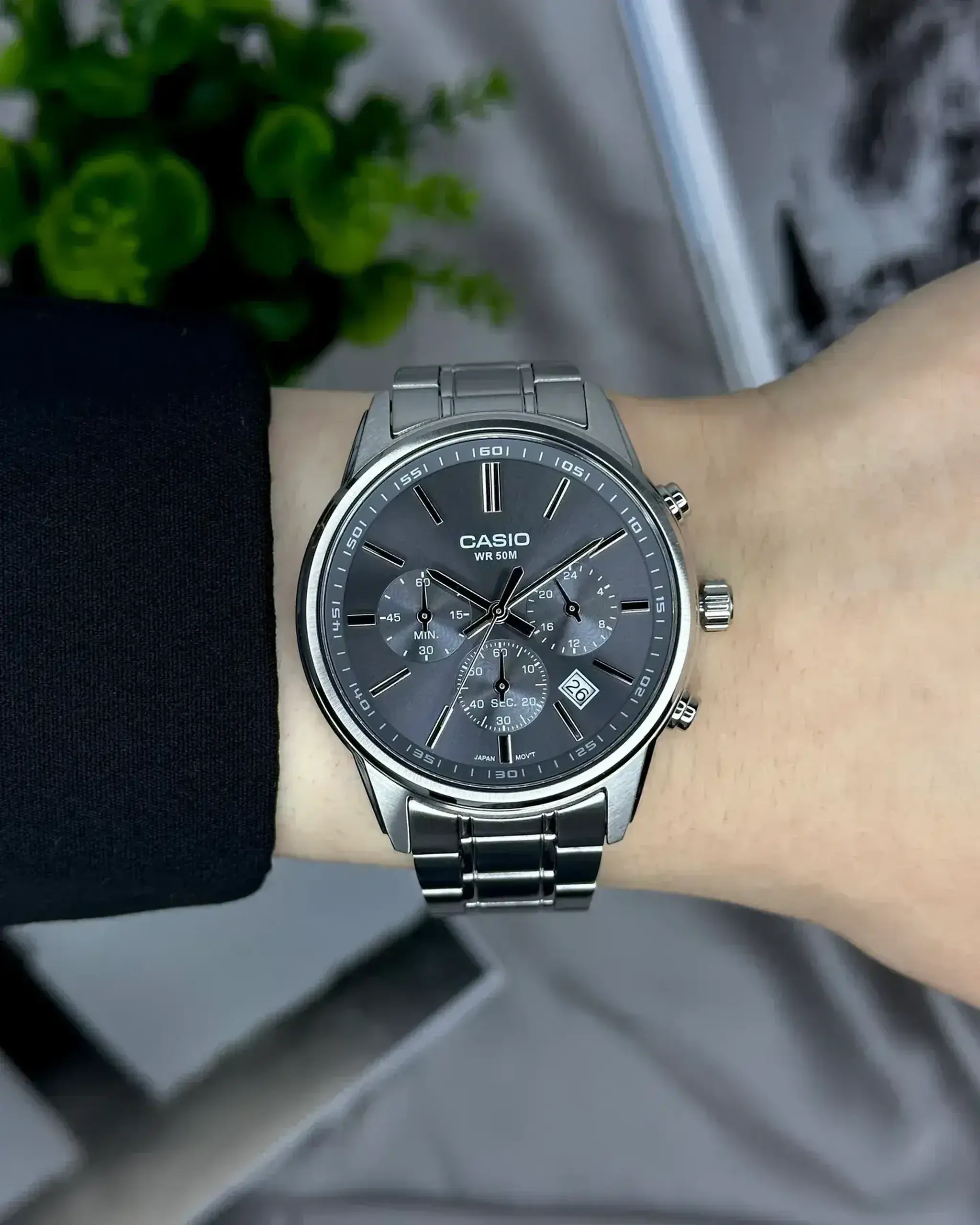 Casio MTP-E725D-3AVDF - Gri Data, 24 h, Cronometru