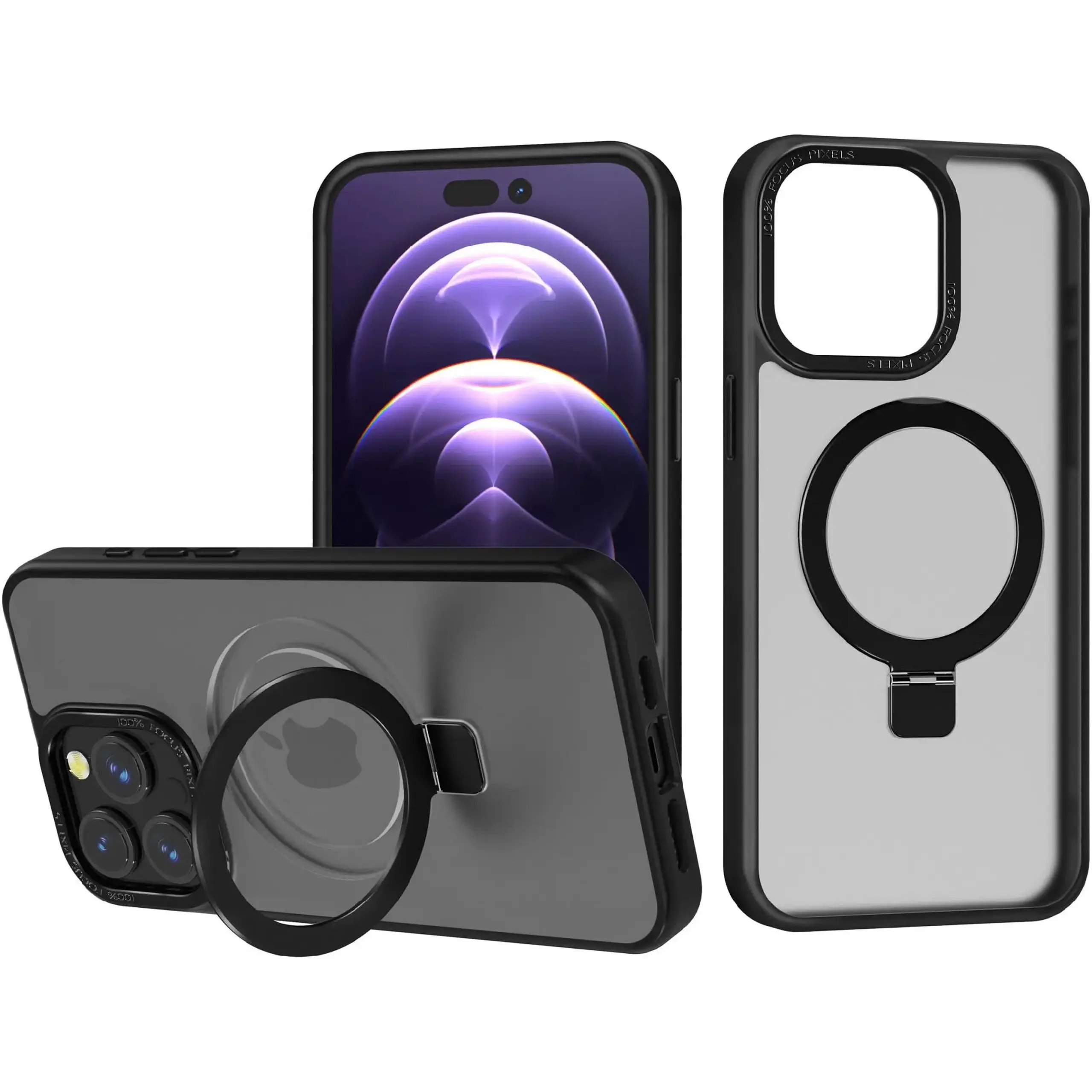 Husa de protectie A+ semitransparenta cu suport pentru iPhone 15 Pro Max negru