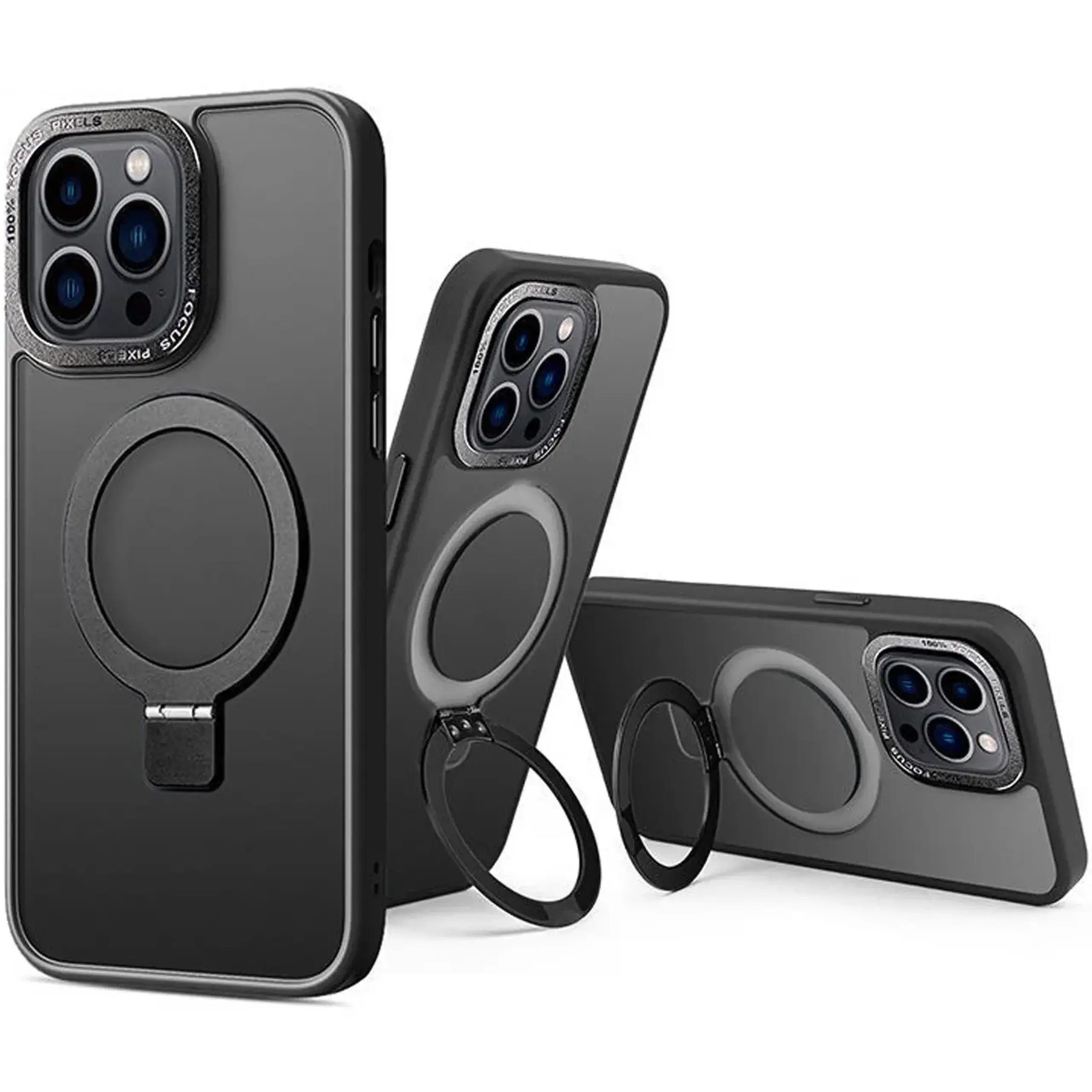 Husa de protectie A+ semitransparenta cu suport pentru iPhone 15 Pro Max negru