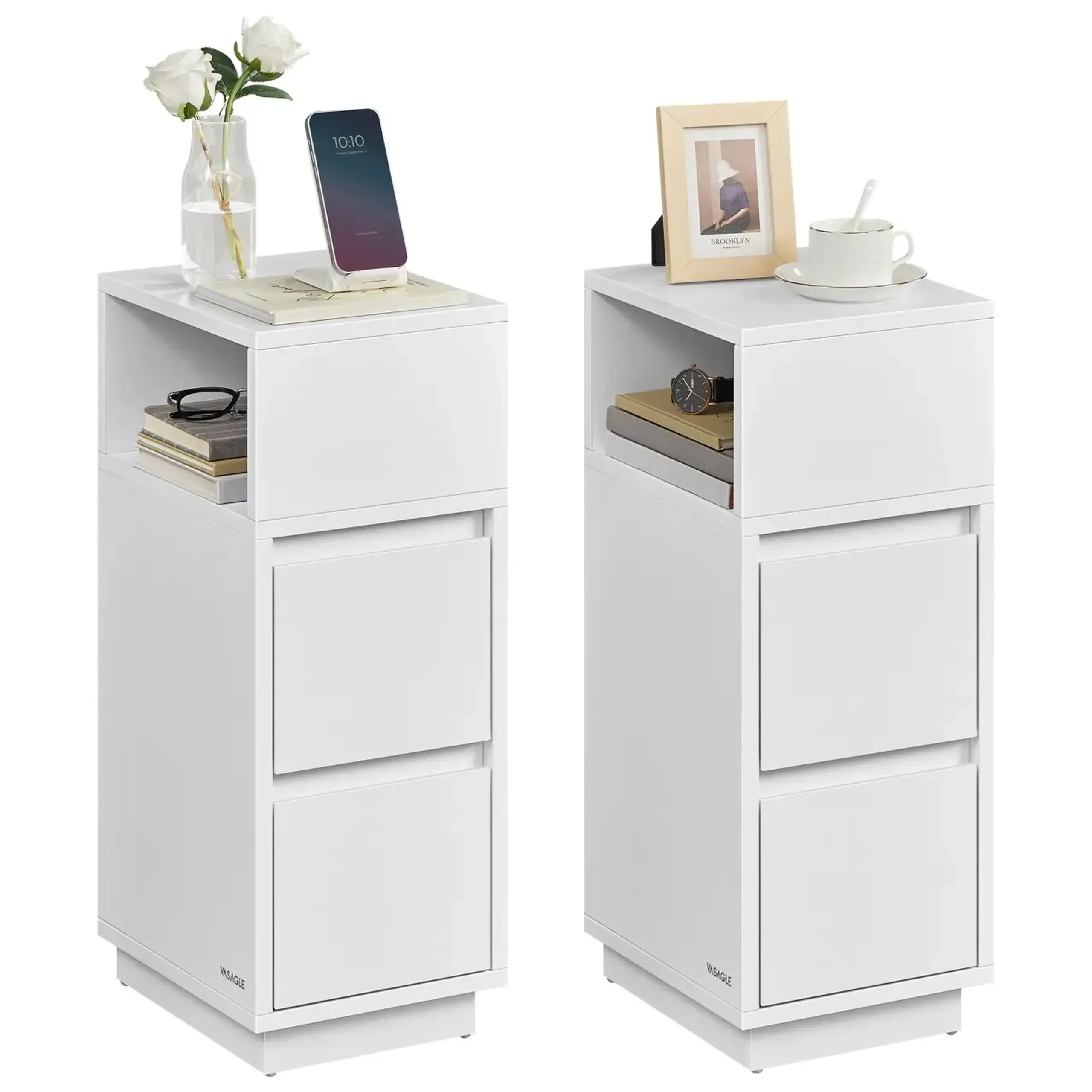 Set 2 noptiere Alb Vasagle 25x30x65 cm