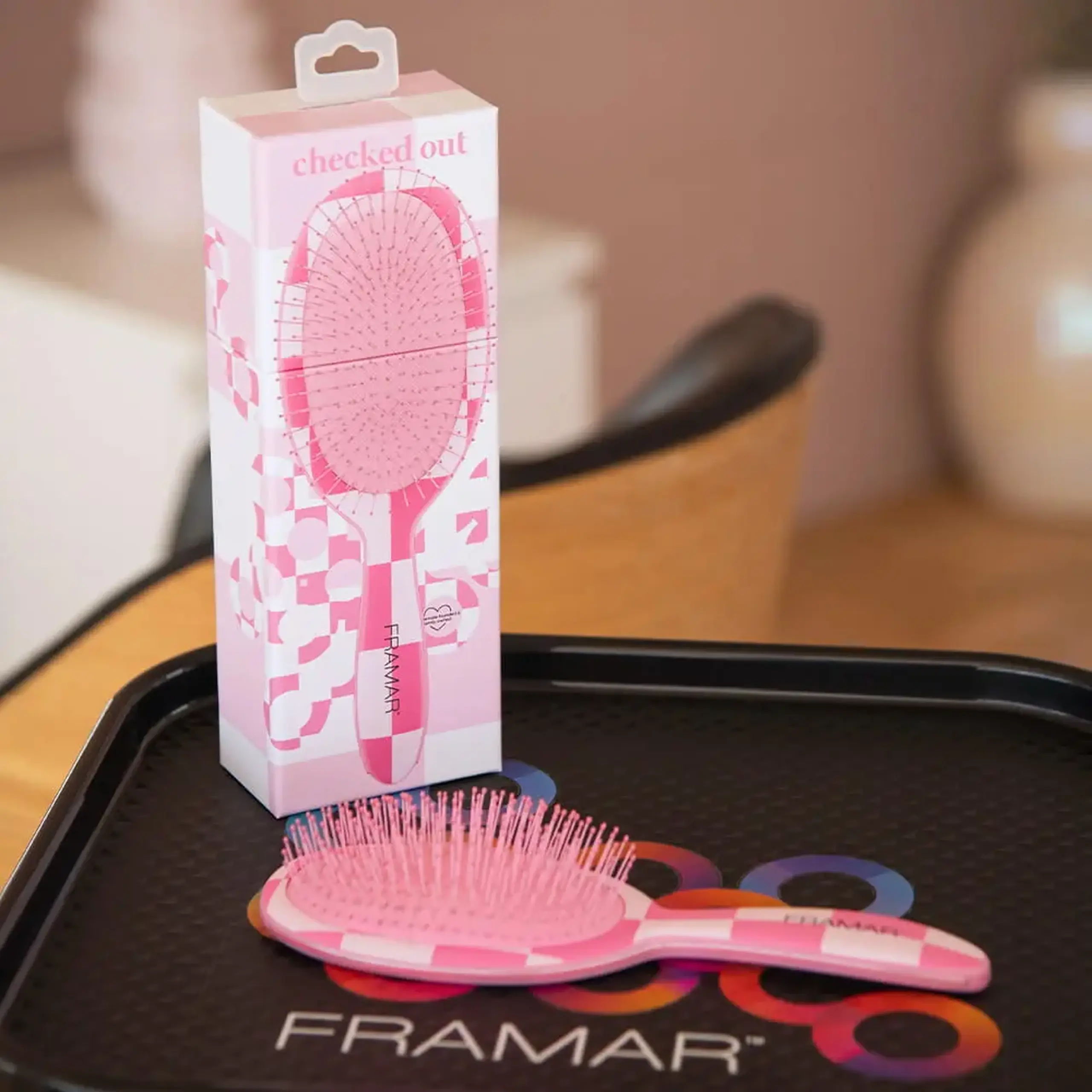 Perie de păr Framar Detangle Brush Checked Out Pink