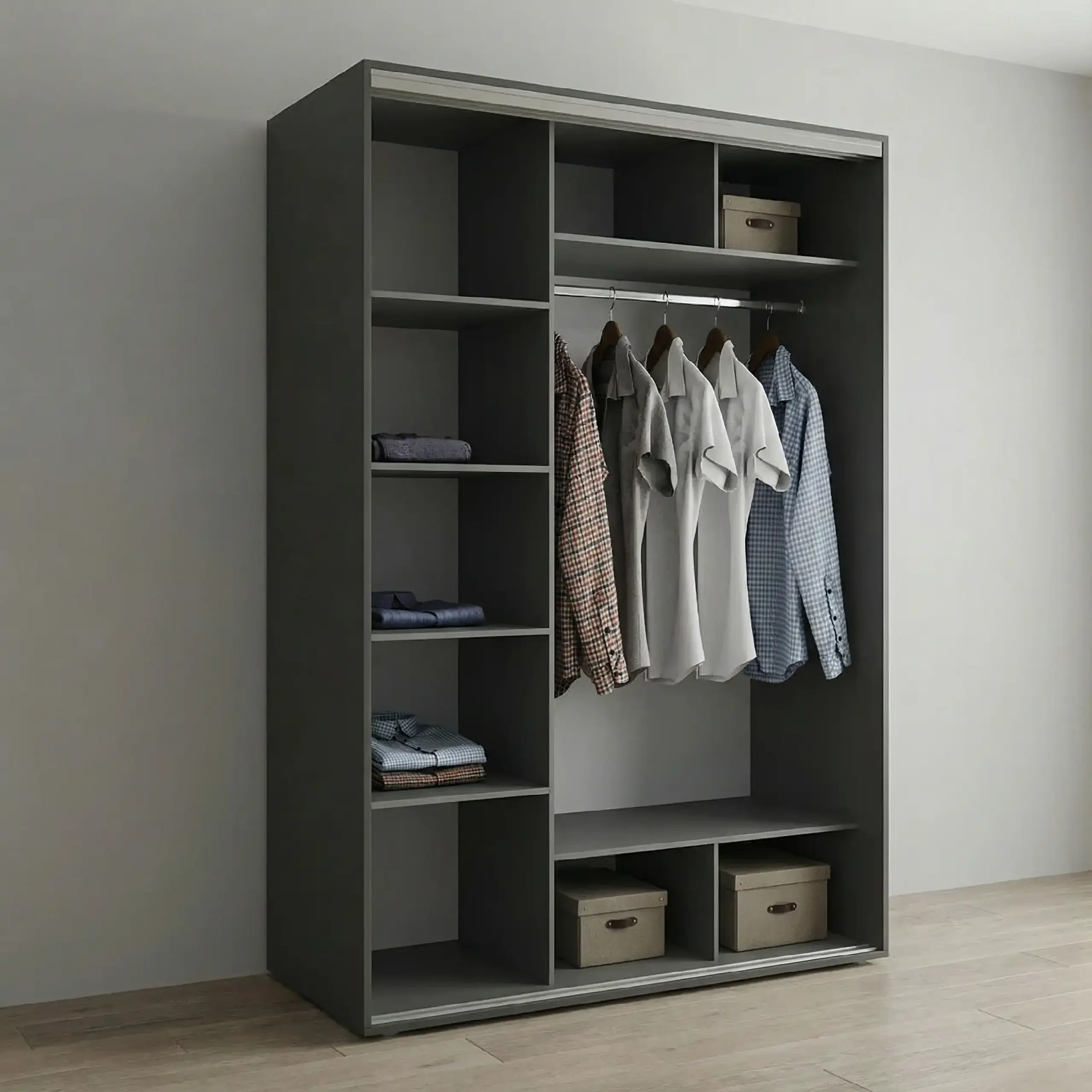 Dulap Cupe Fenix cu 2 usi, 2 Oglinda, Antracit, 180x60x220 cm