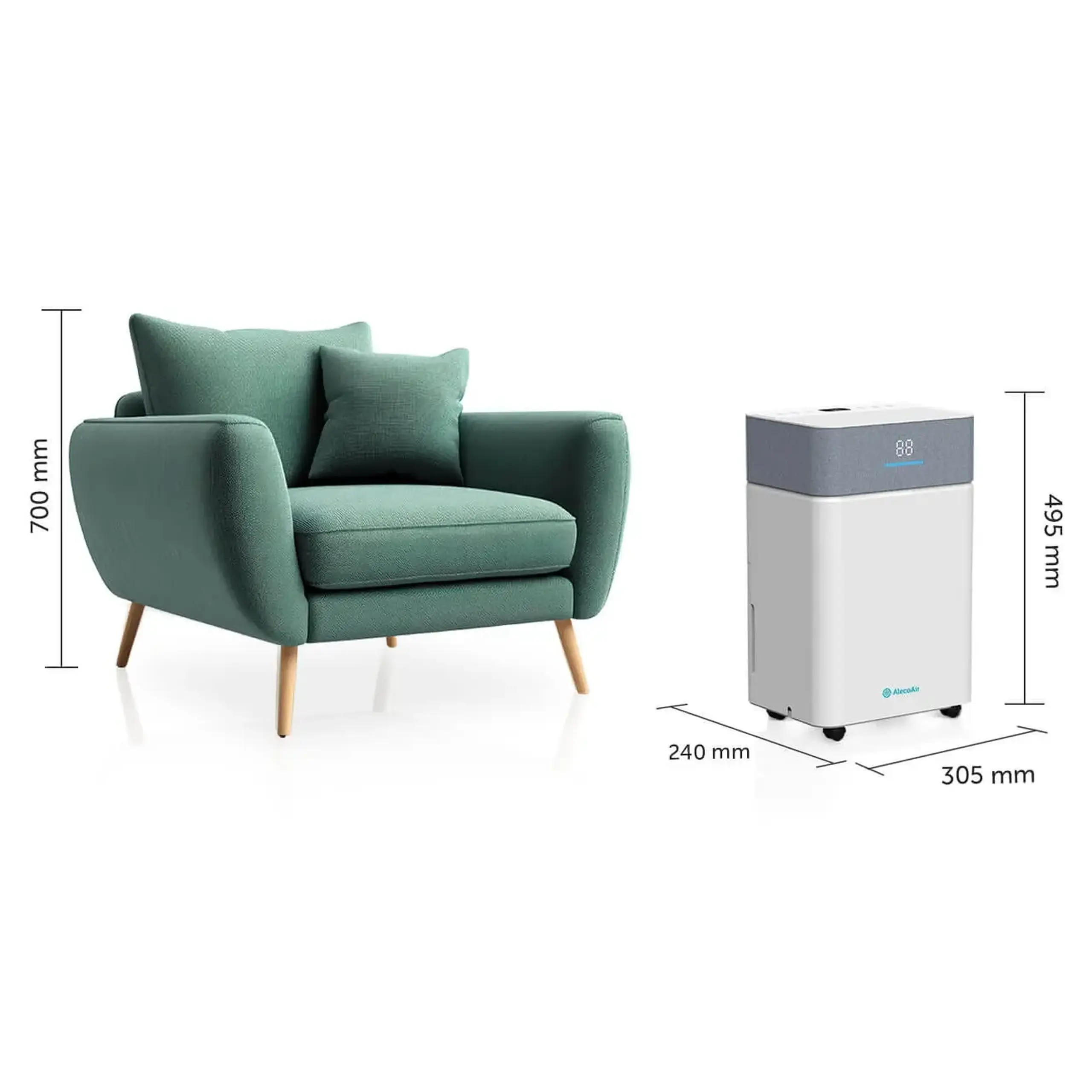 Dezumidificator AlecoAir D20 Fabric, Wi-Fi, 20 L/ zi, Uscare Rufe, Ionizare, Display digital, FanStop, Indicator color umiditate