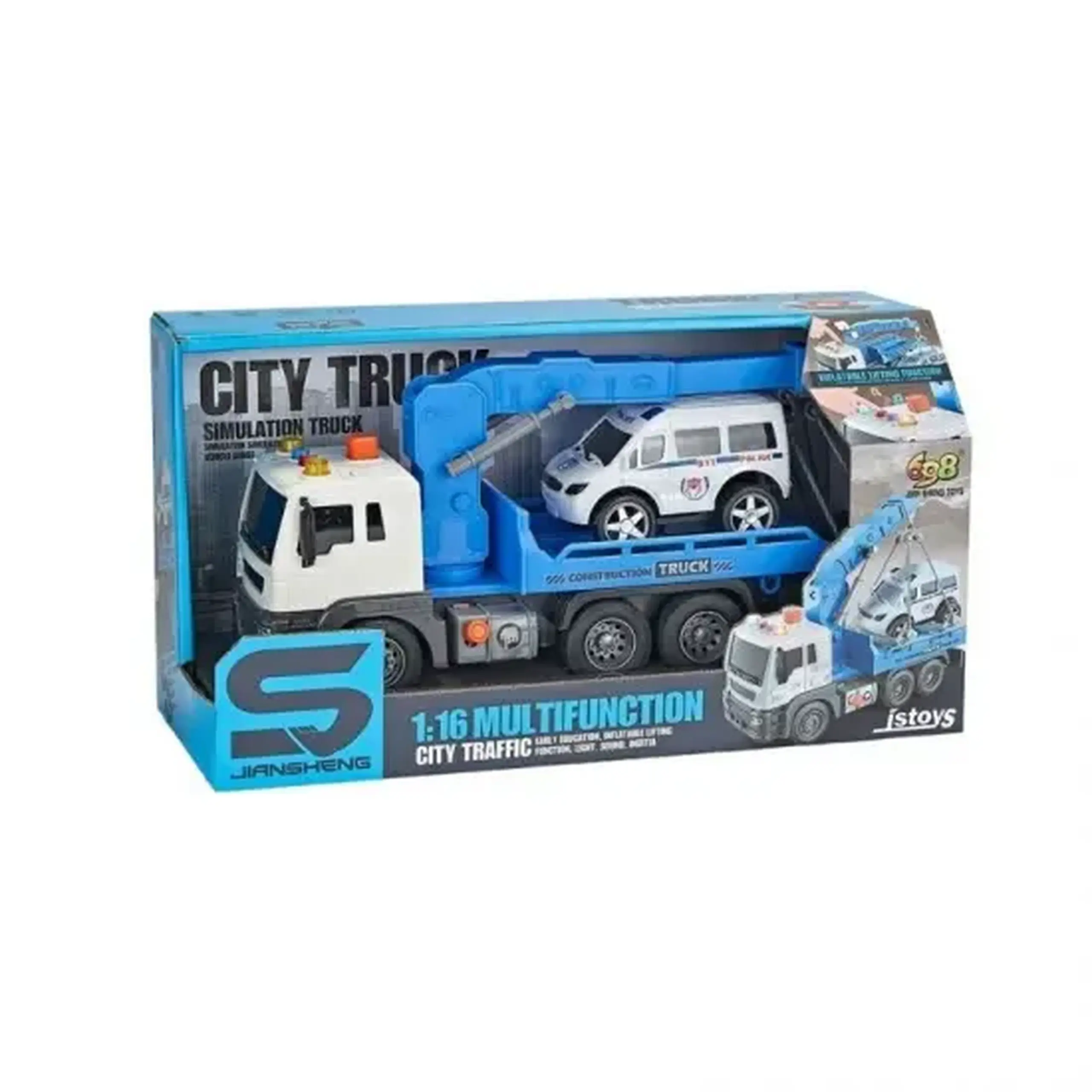 Camion de tractare albastru cu macara 1:16, cu frictiune, buton de presiu81514