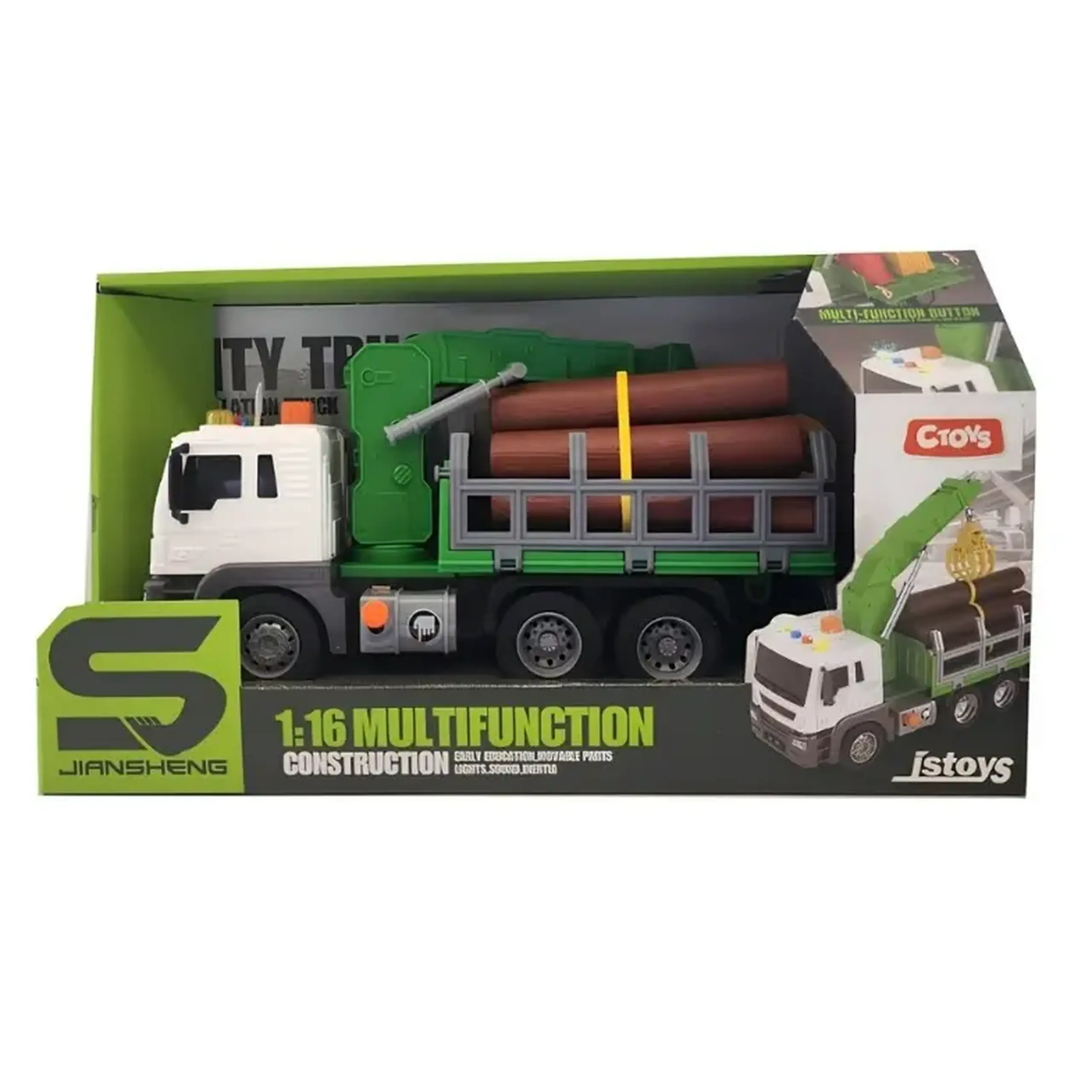 Camion de jucarie pentru transport lemne1:16, cu frictiune, buton de pres81504