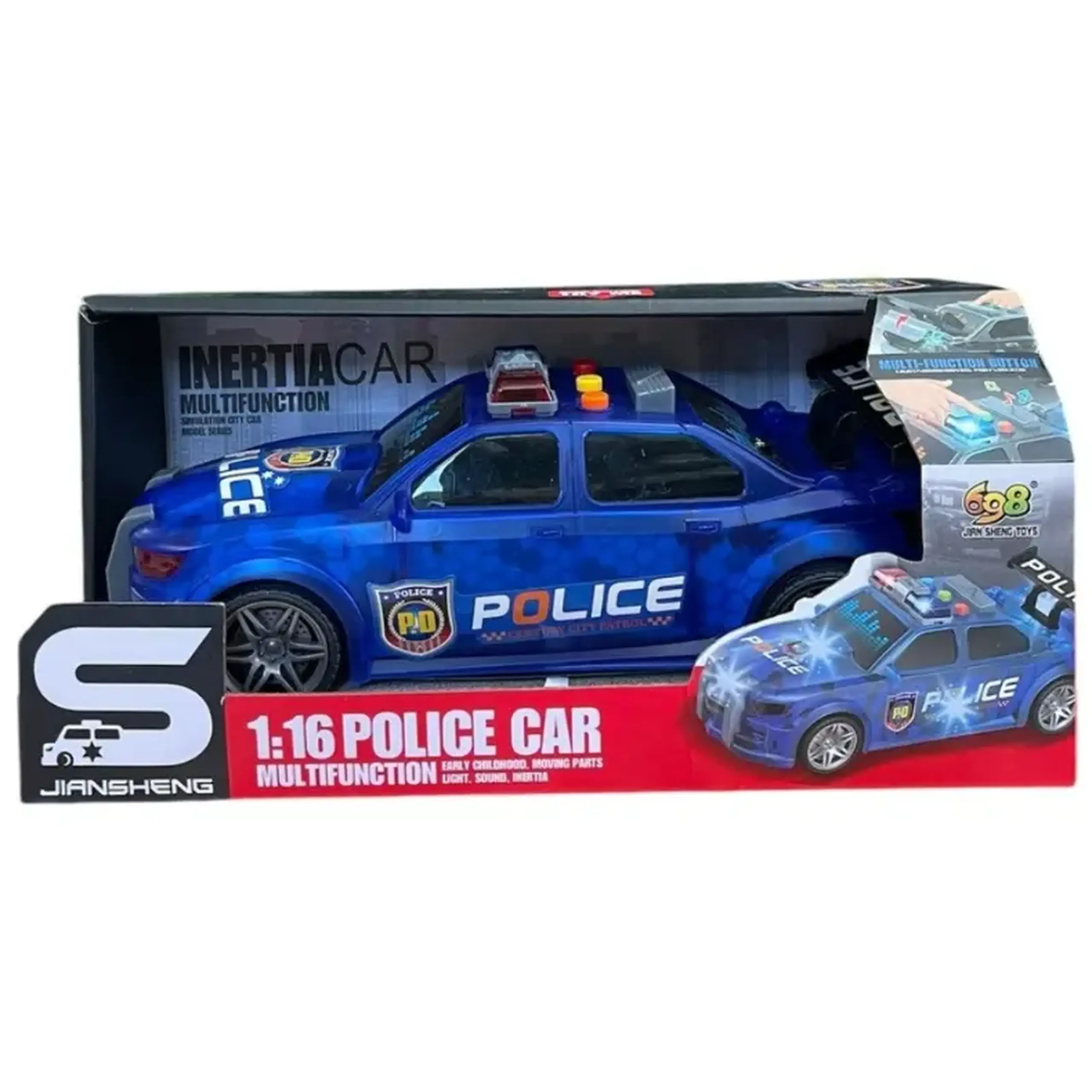 Masina de politie albastra 1:16, cu frictiune, portbagaj care se deschide81503