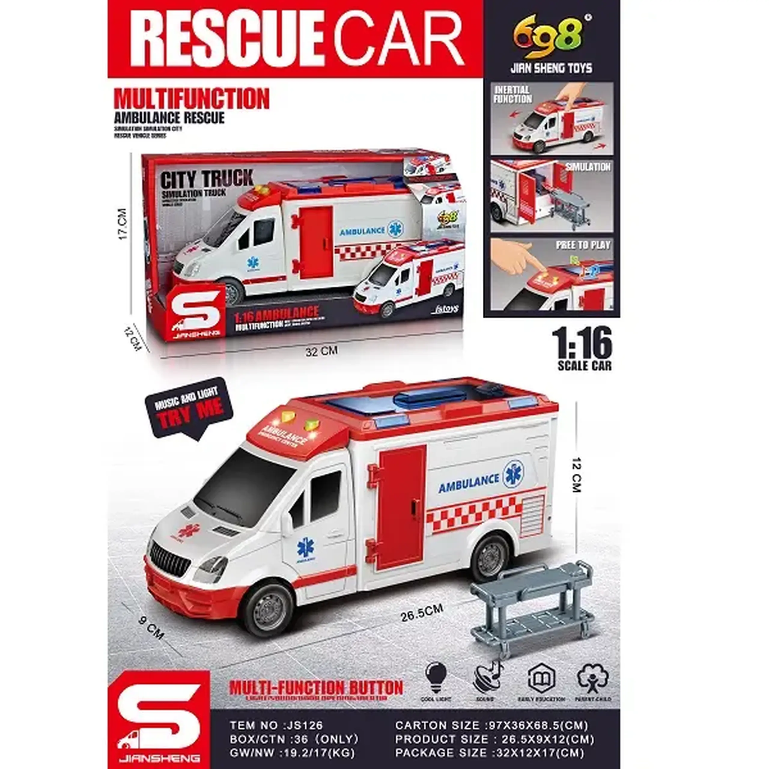 Microbuz ambulanta de jucarie cu frictiune, usi care se deschid, lum81499