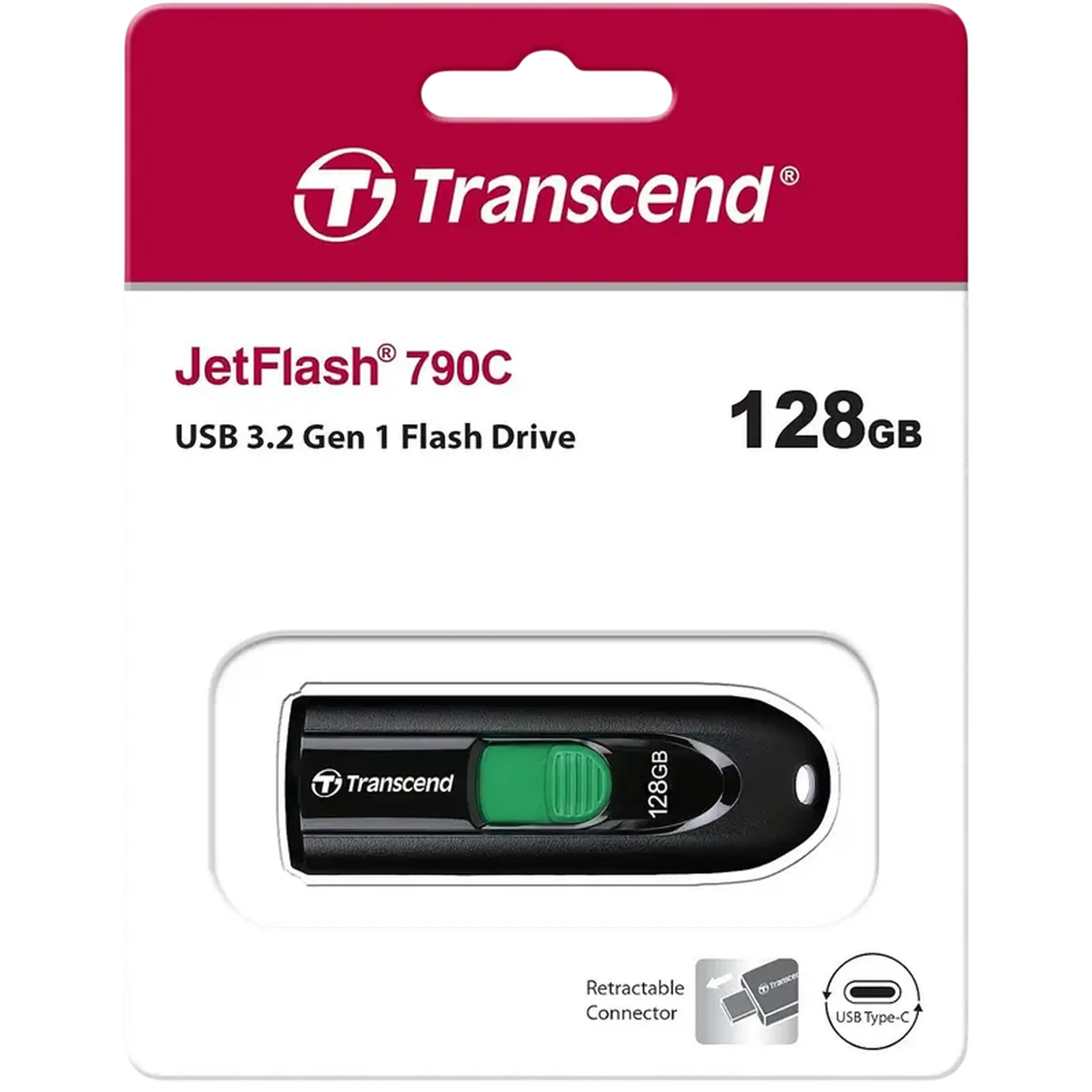 128GB USB-C Flash Drive Transcend "JetFlash 790C", Black, Slider (USB 3.0 (5Gb/s), R/W:90/45MB/s, 6