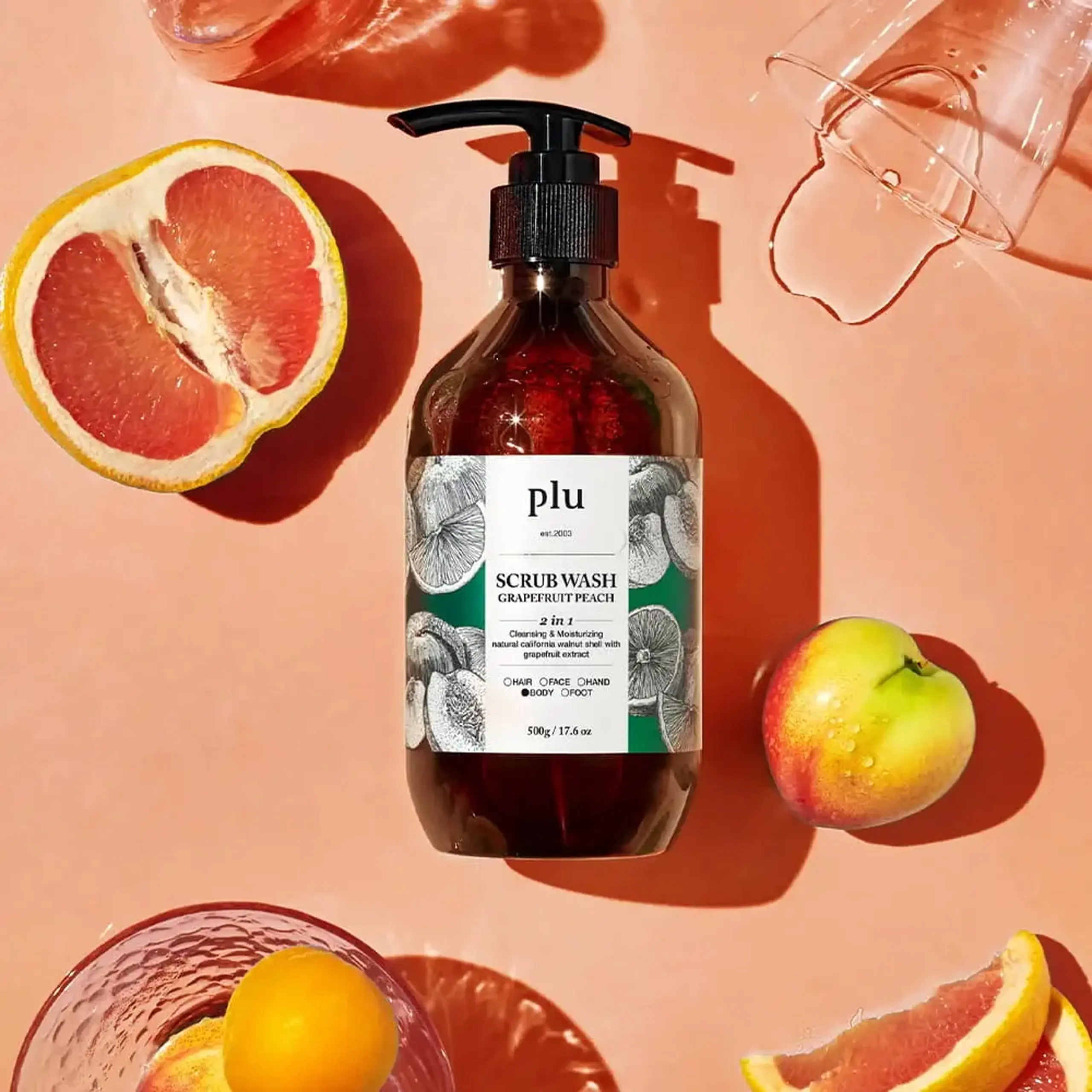 Gel de duș exfoliant pentru corp PLU Scrub Wash Grapefruit Peach 500 g