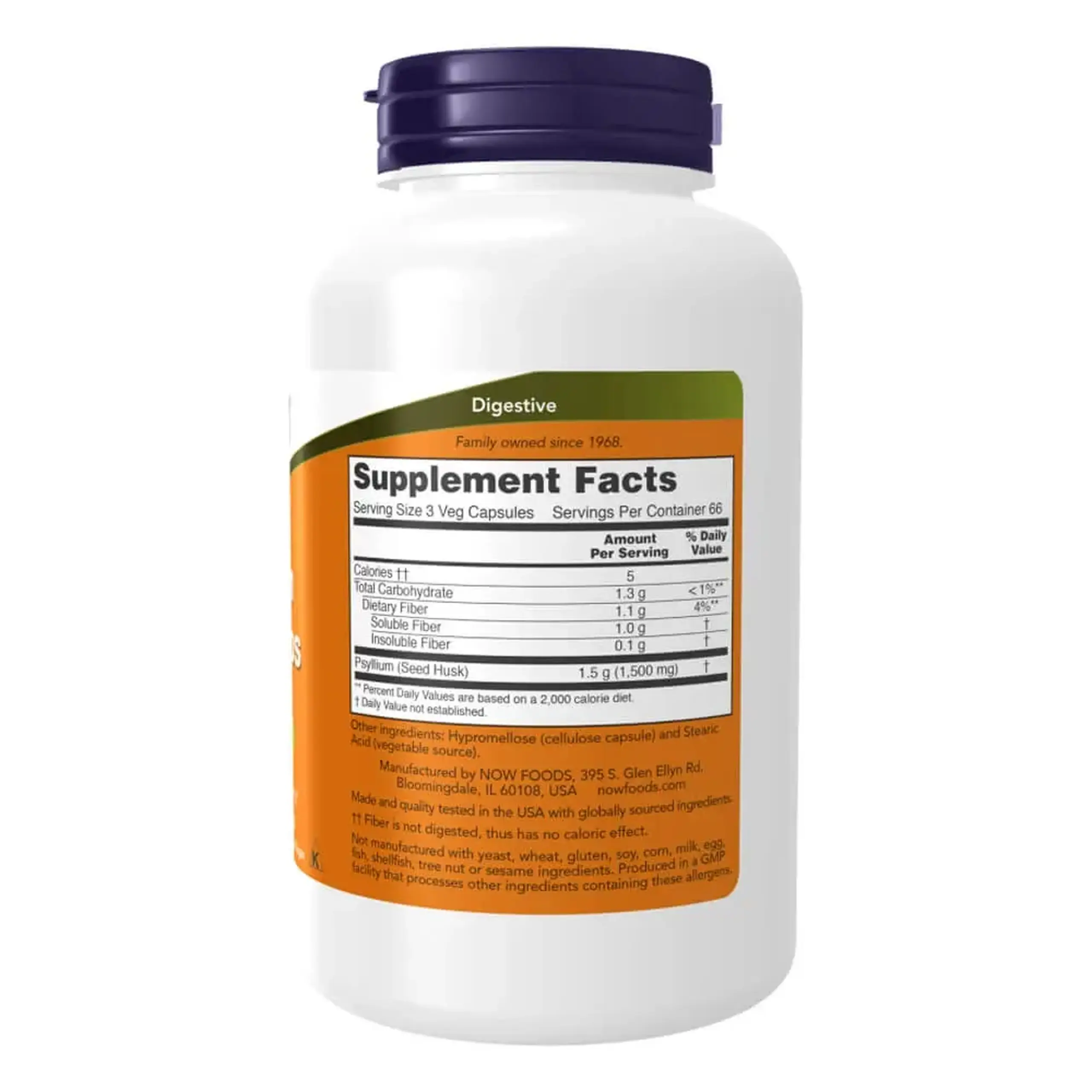Now Foods, Psyllium Husk Caps, 500 mg, 200 capsule vegetale