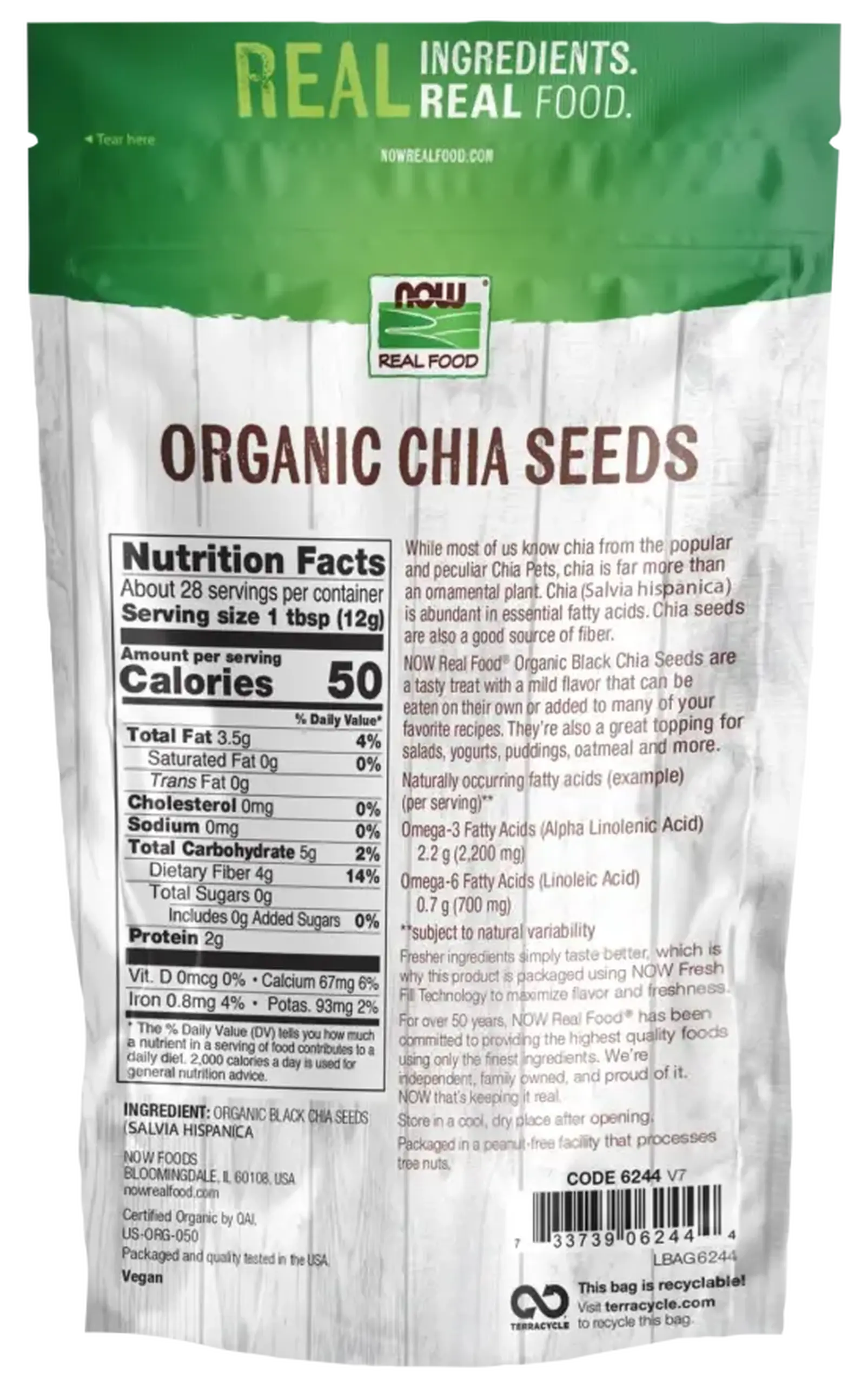 Semințe de chia Now Foods, Organic Chia Seeds, 340 gr.