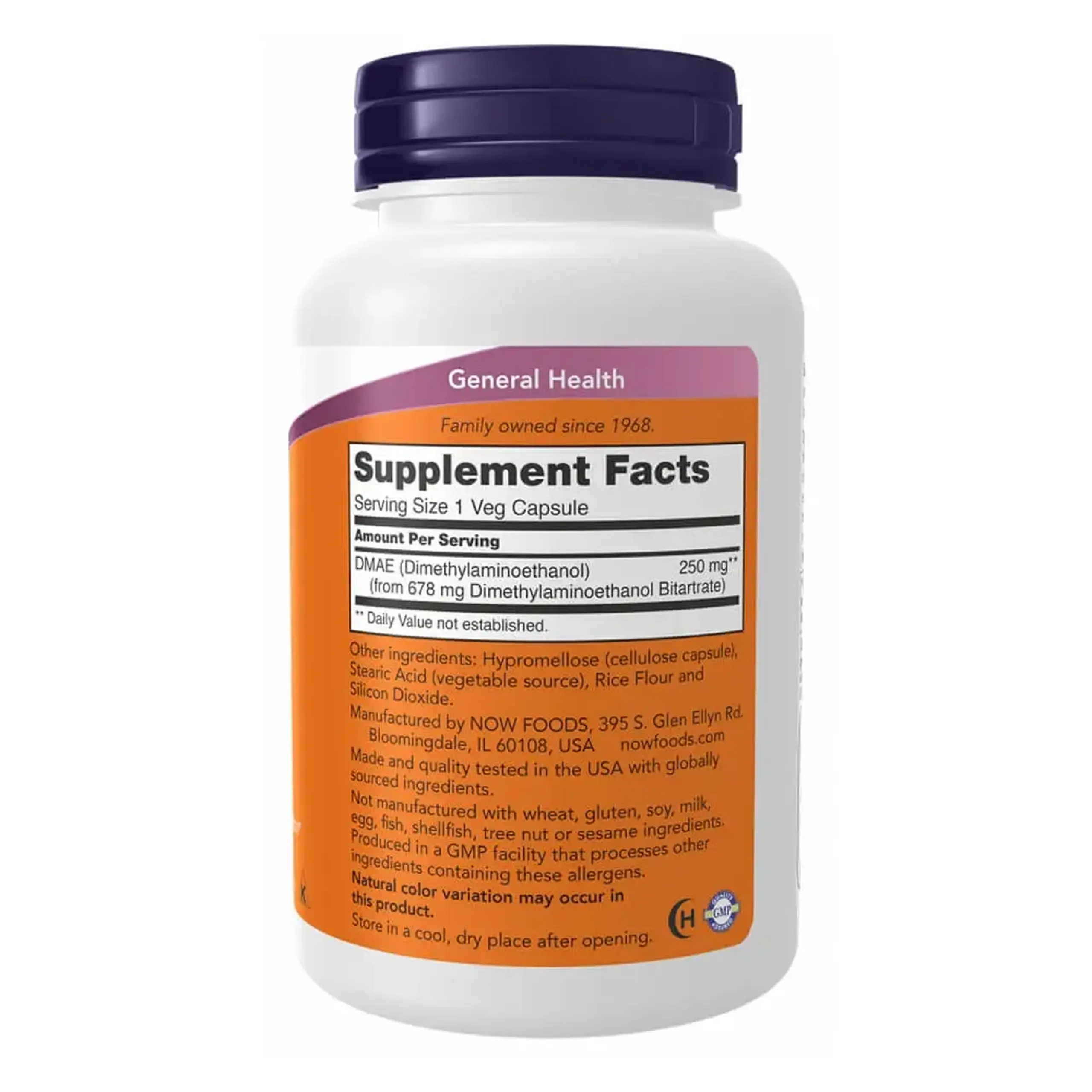 Now Foods, DMAE 250 mg, 100 capsule vegetale