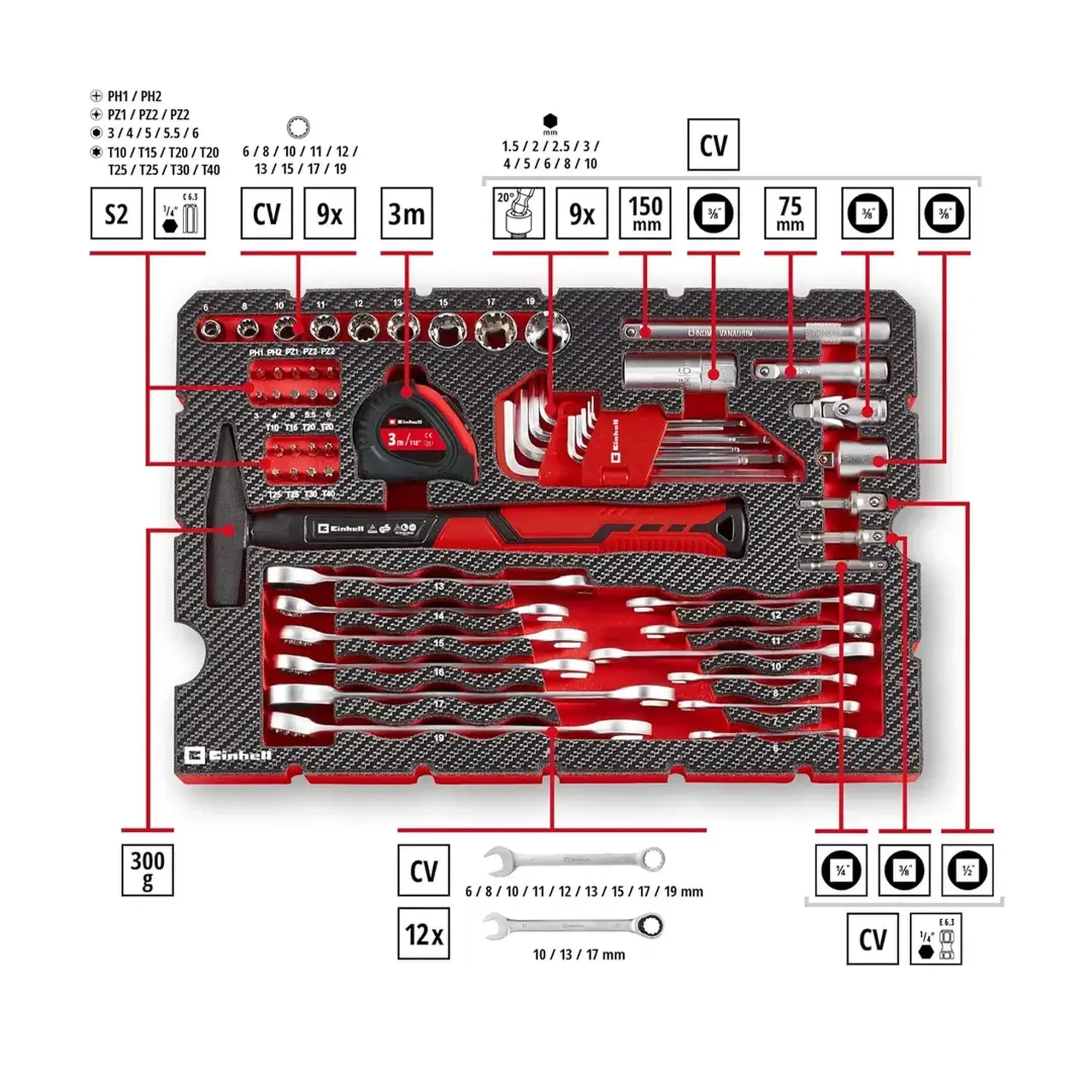 Set de scule manuale PH, PZ, SL, TX, HEX 80 buc. KWB