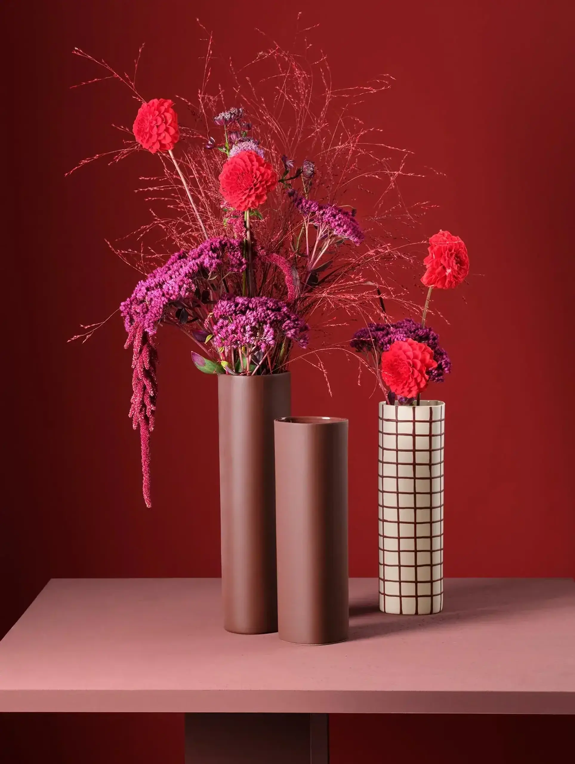 Vaza din ceramica 30cm Lines and Squares, bordo