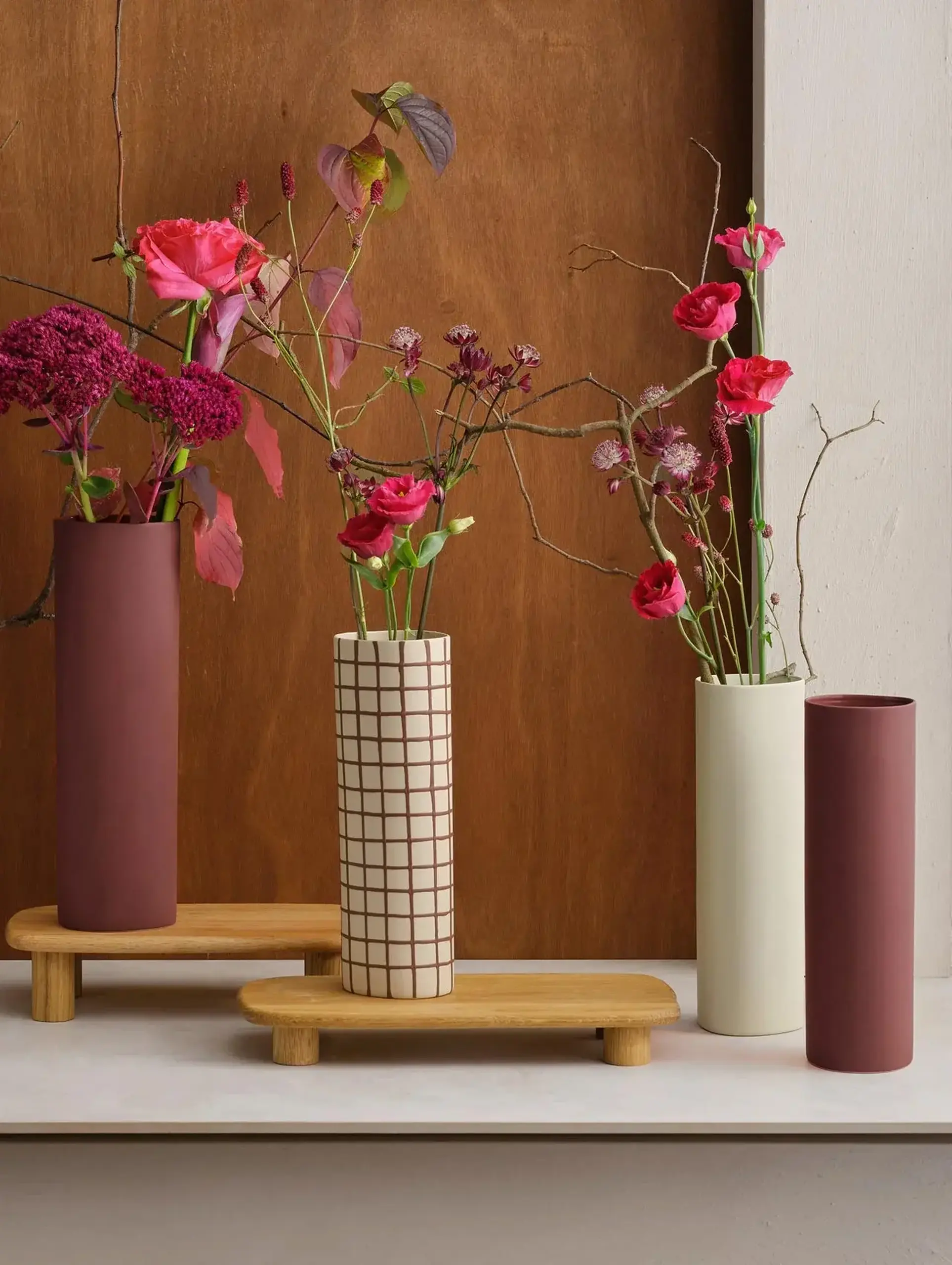Vaza din ceramica 30cm Lines and Squares, bordo
