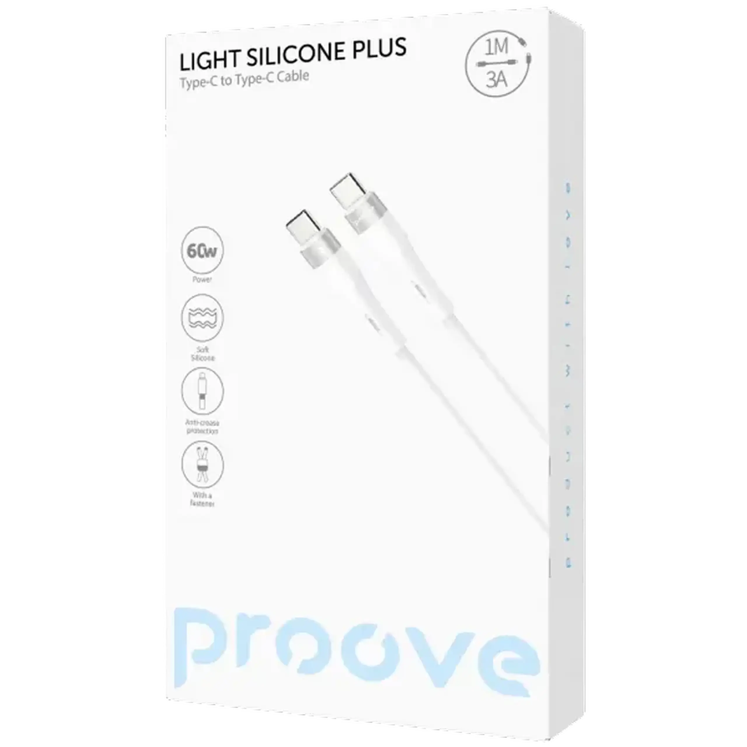 Cablu Type - C (Tip - C), Proove Light Silicon Plus 60W (1m),Alb