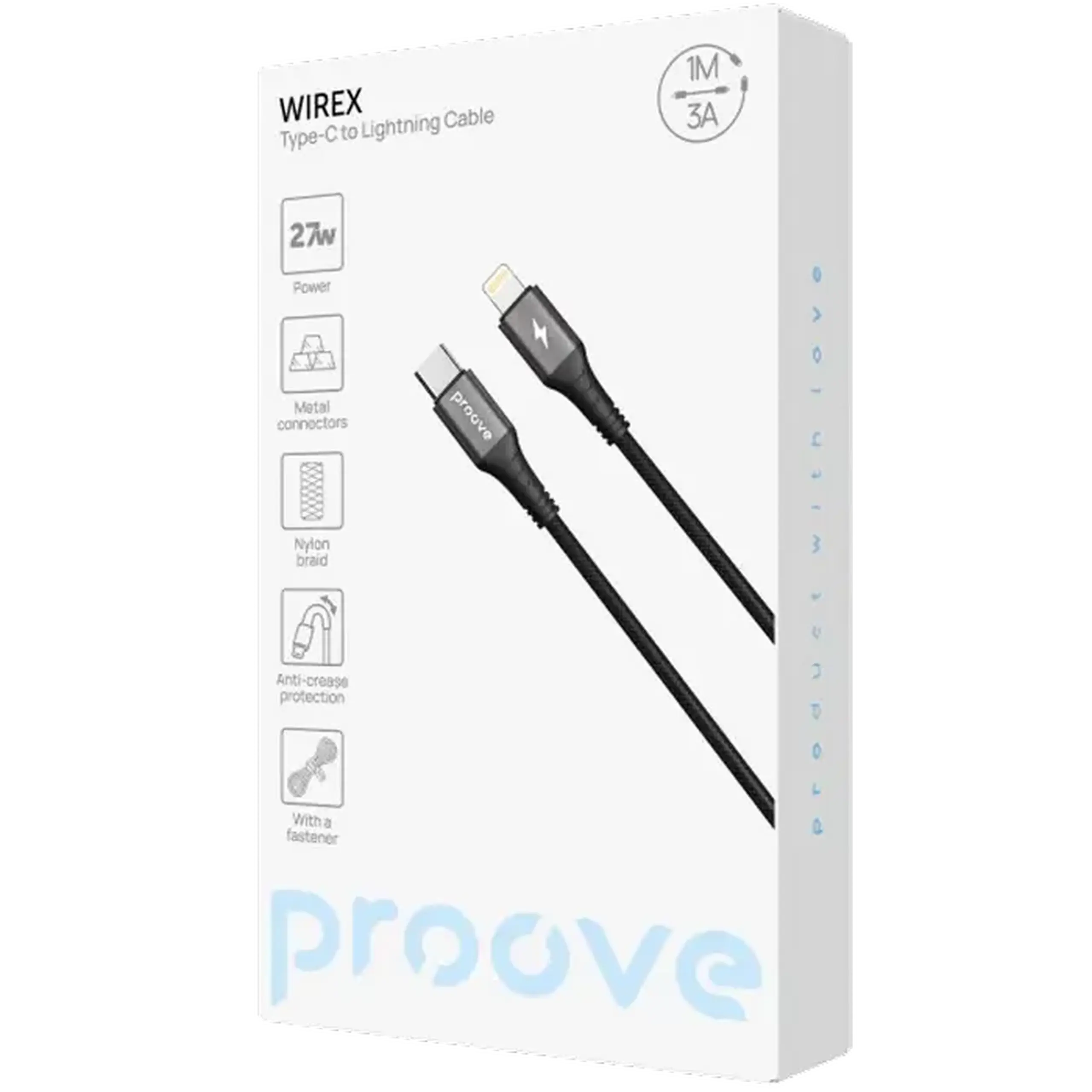 Cablu încărcare și sincronizare Proove WireX, USB Type-C/Lightning, 1m, Negru