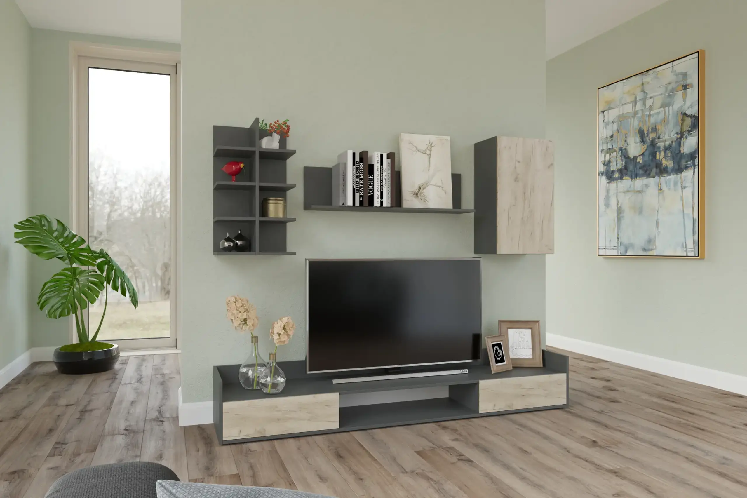 Living 4home Calisto, Stejar Kraft Auriu/Argila Gri