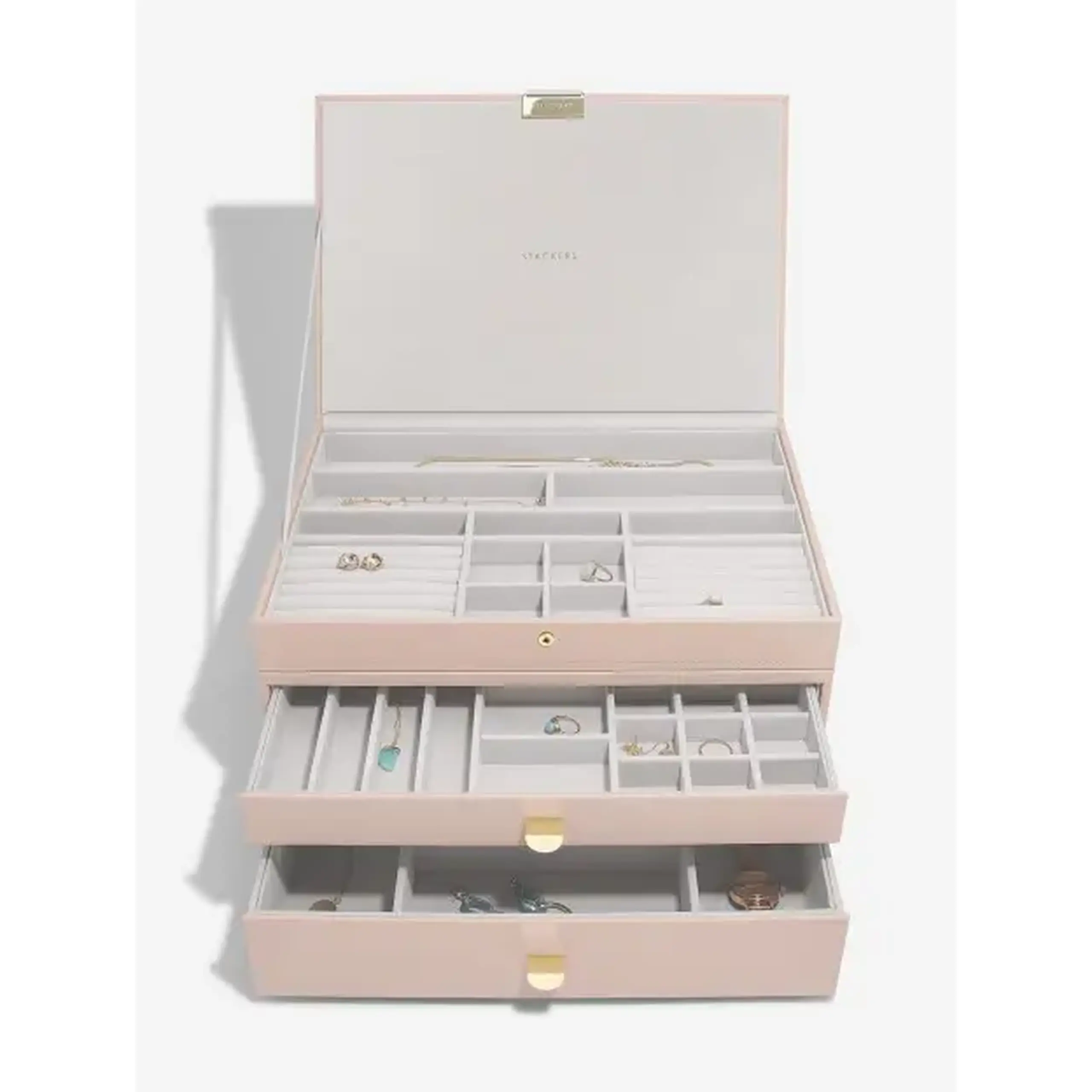 Set 3 cutii pentru bijuterii SUPERSIZE roz/ivory