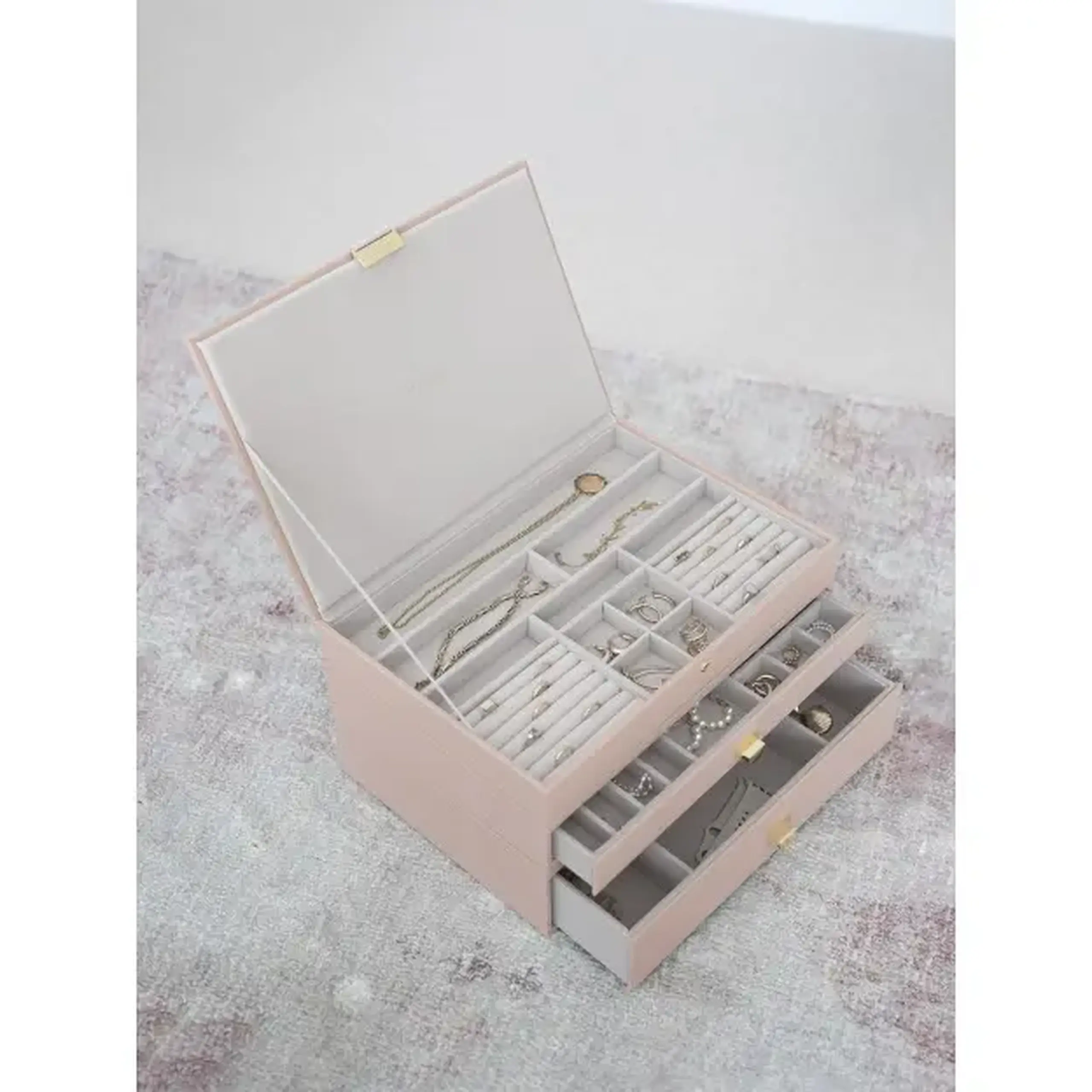 Set 3 cutii pentru bijuterii SUPERSIZE roz/ivory