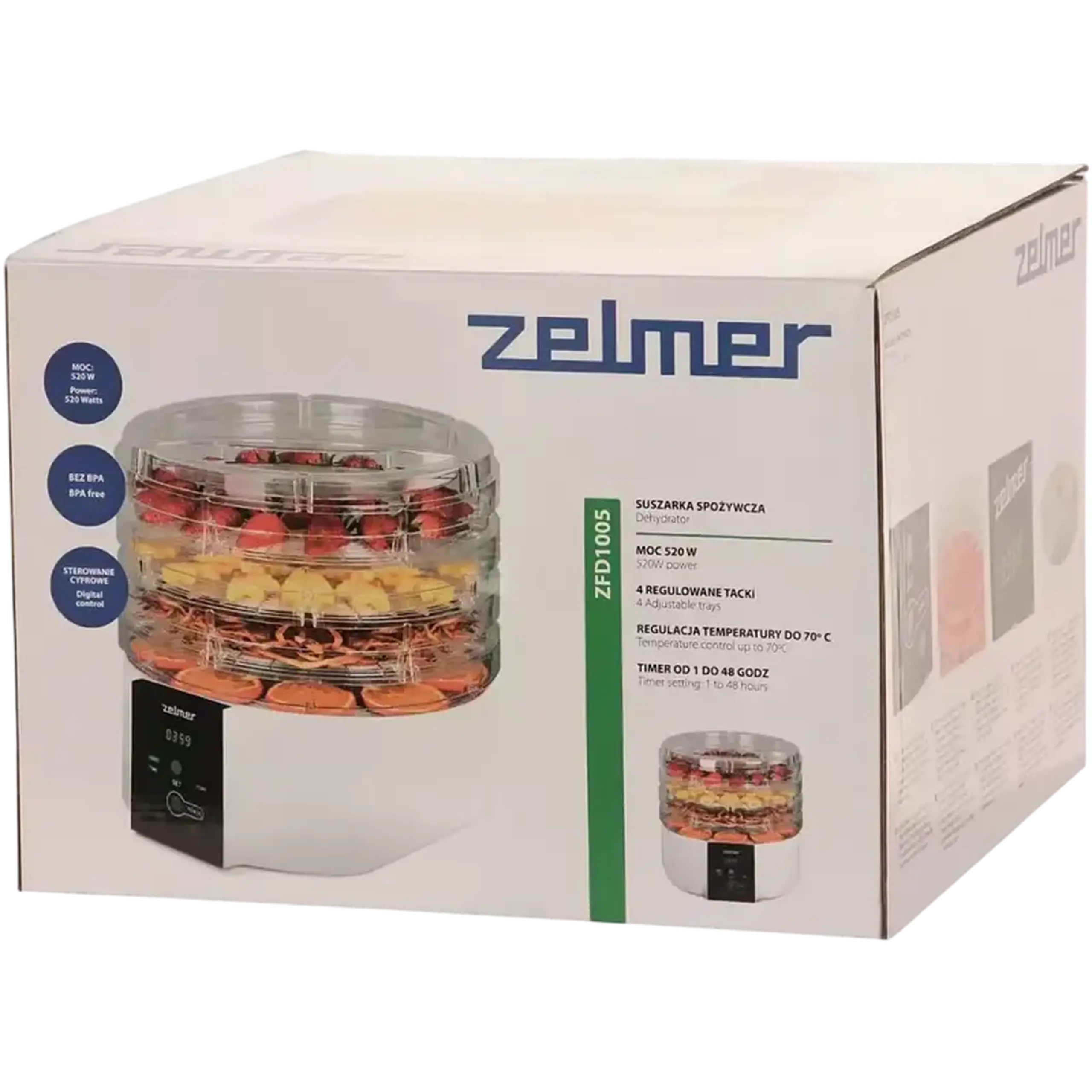 Deshidrator de fructe Zelmer ZFD1005, Alb