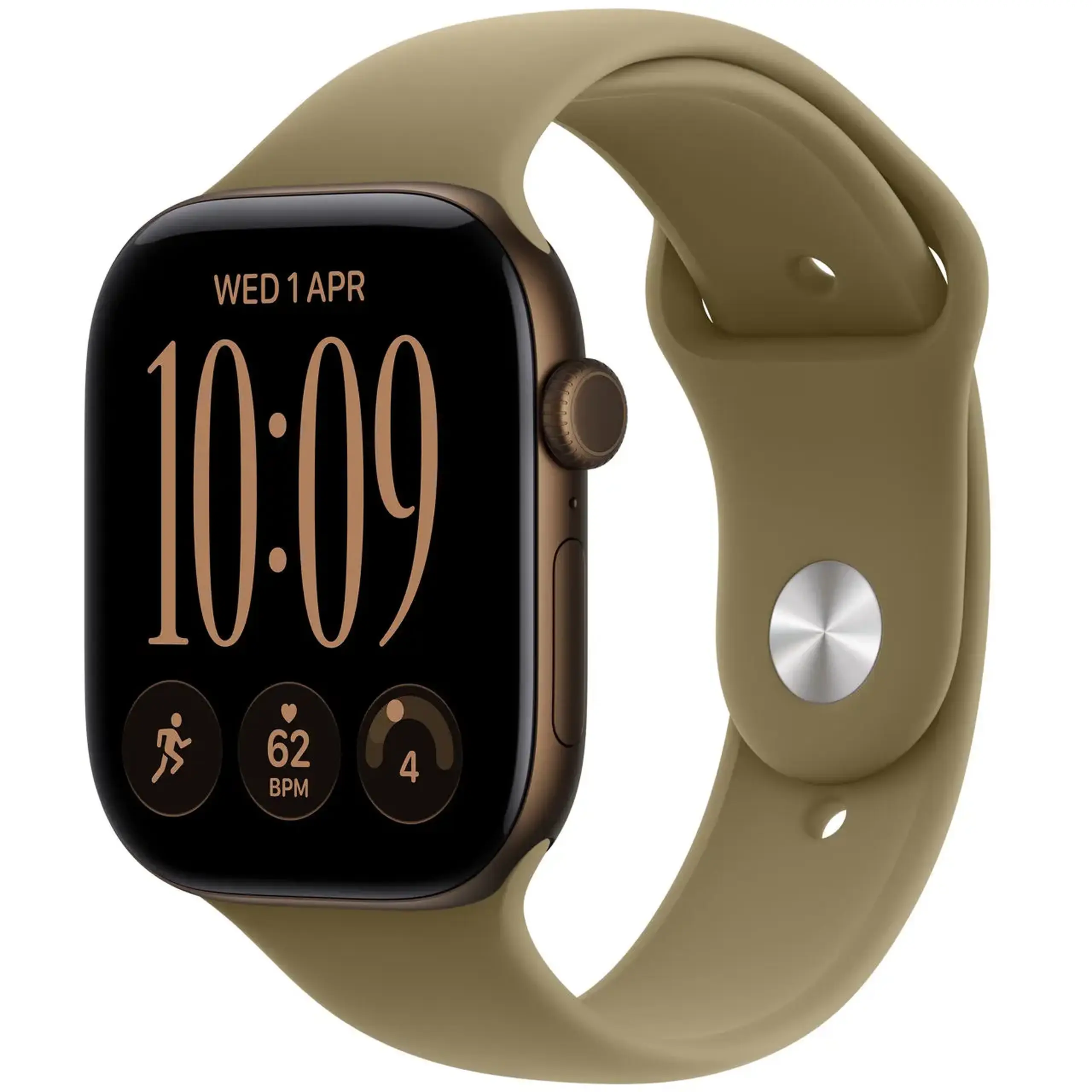 Ceas inteligent Apple Watch Series 12 GPS 42mm Dark Bronze Aluminium Case with Olive Sport Band S/M MJEF4