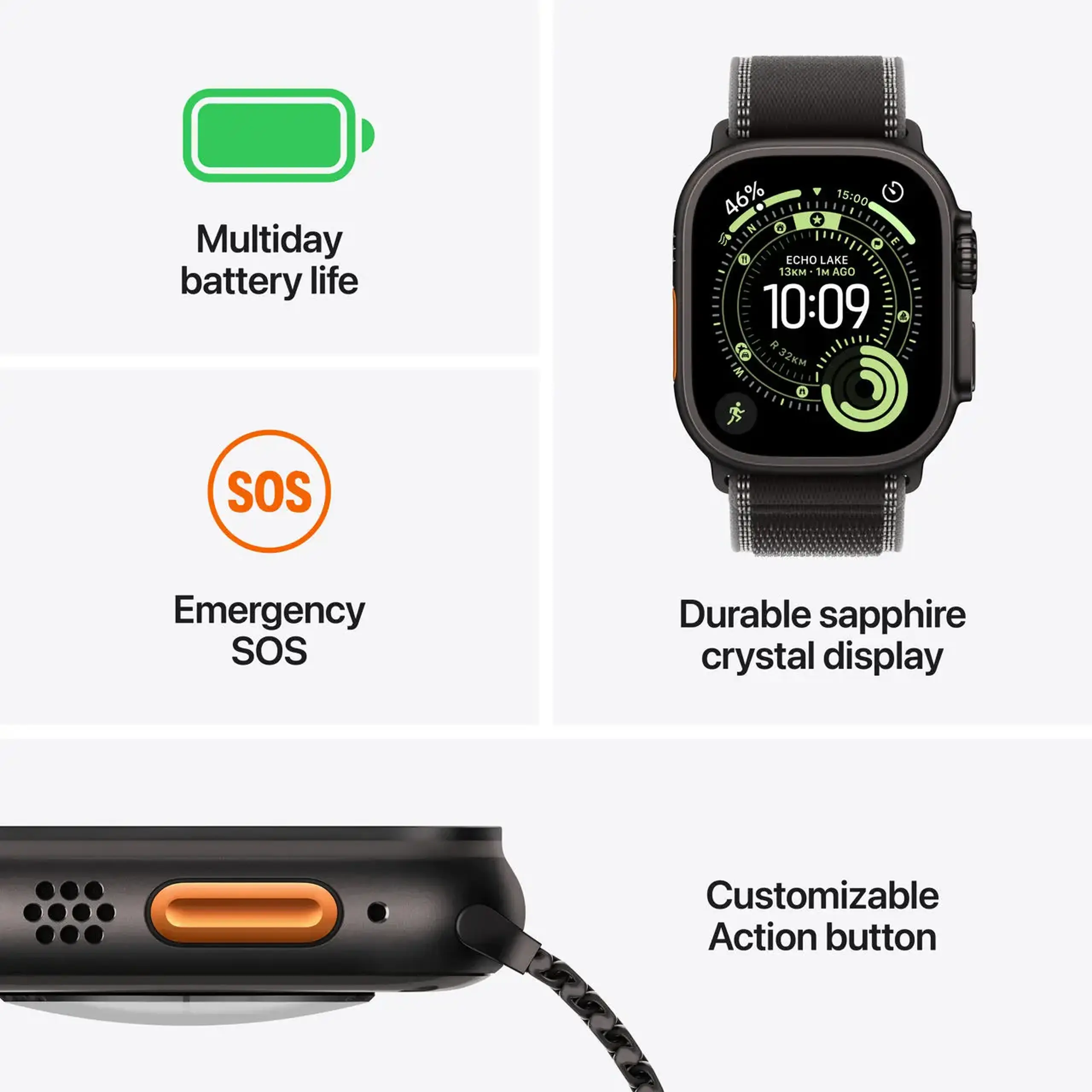 Ceas inteligent Apple Watch Ultra 3 GPS + Cellular 49mm Black Titanium Case with Black/Charcoal Trail Loop - M/L MF1H4QI/A