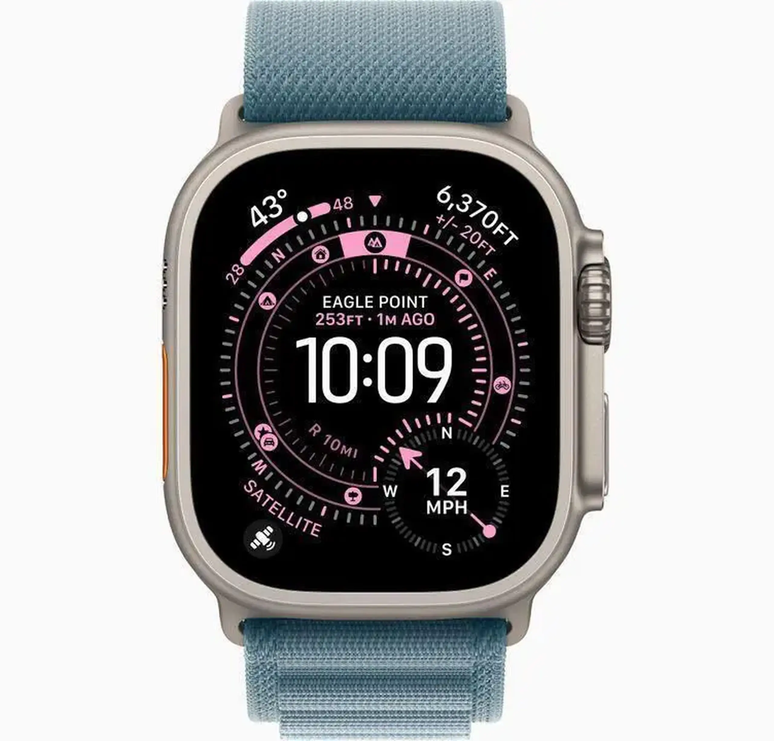 Ceas inteligent Apple Watch Ultra 3 GPS + Cellular 49mm Natural Titanium Case with Light Blue Alpine Loop - Medium MEWM4QI/A