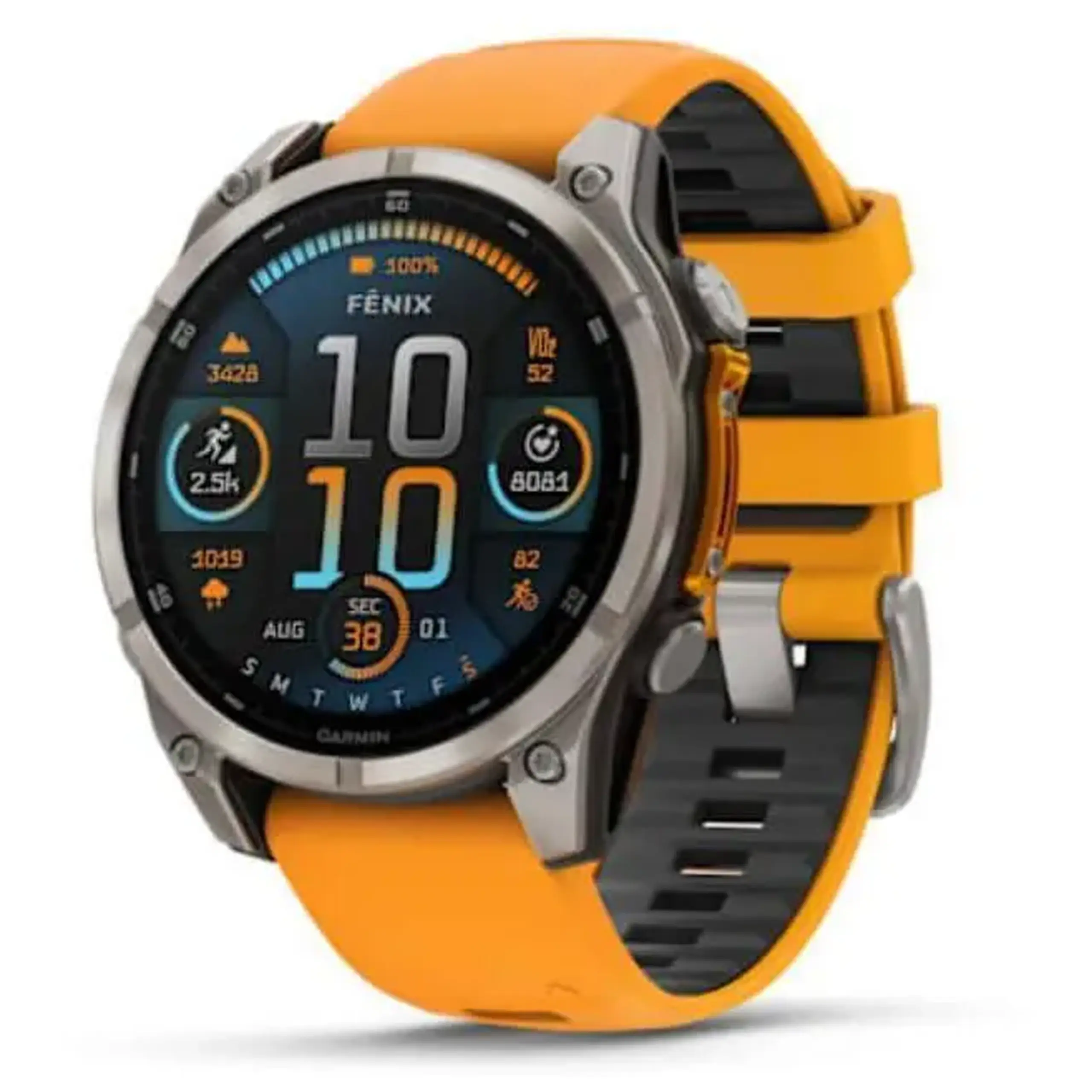 Ceas inteligent Garmin Fenix 8 – 47 mm, Sapphire, Titanium with Spark Orange (010-02904-11)