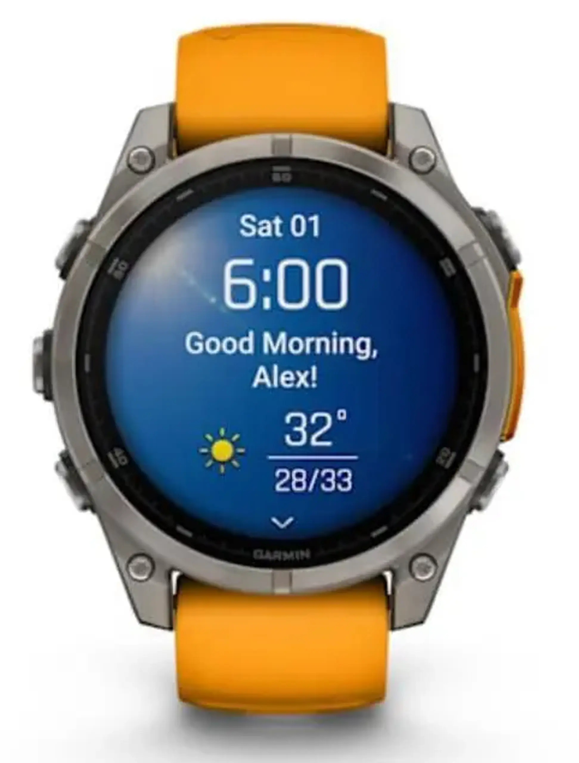 Ceas inteligent Garmin Fenix 8 – 47 mm, Sapphire, Titanium with Spark Orange (010-02904-11)