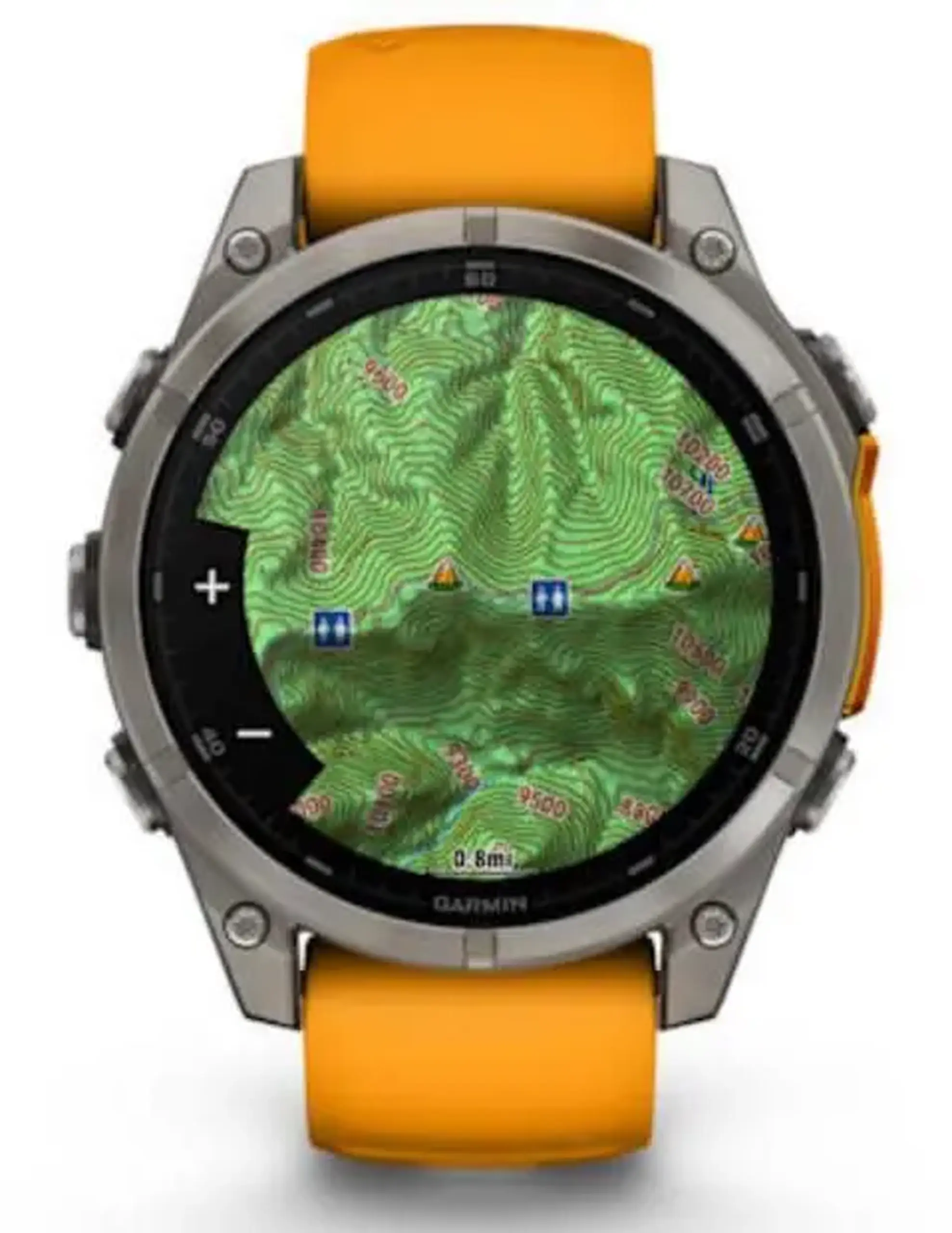 Ceas inteligent Garmin Fenix 8 – 47 mm, Sapphire, Titanium with Spark Orange (010-02904-11)