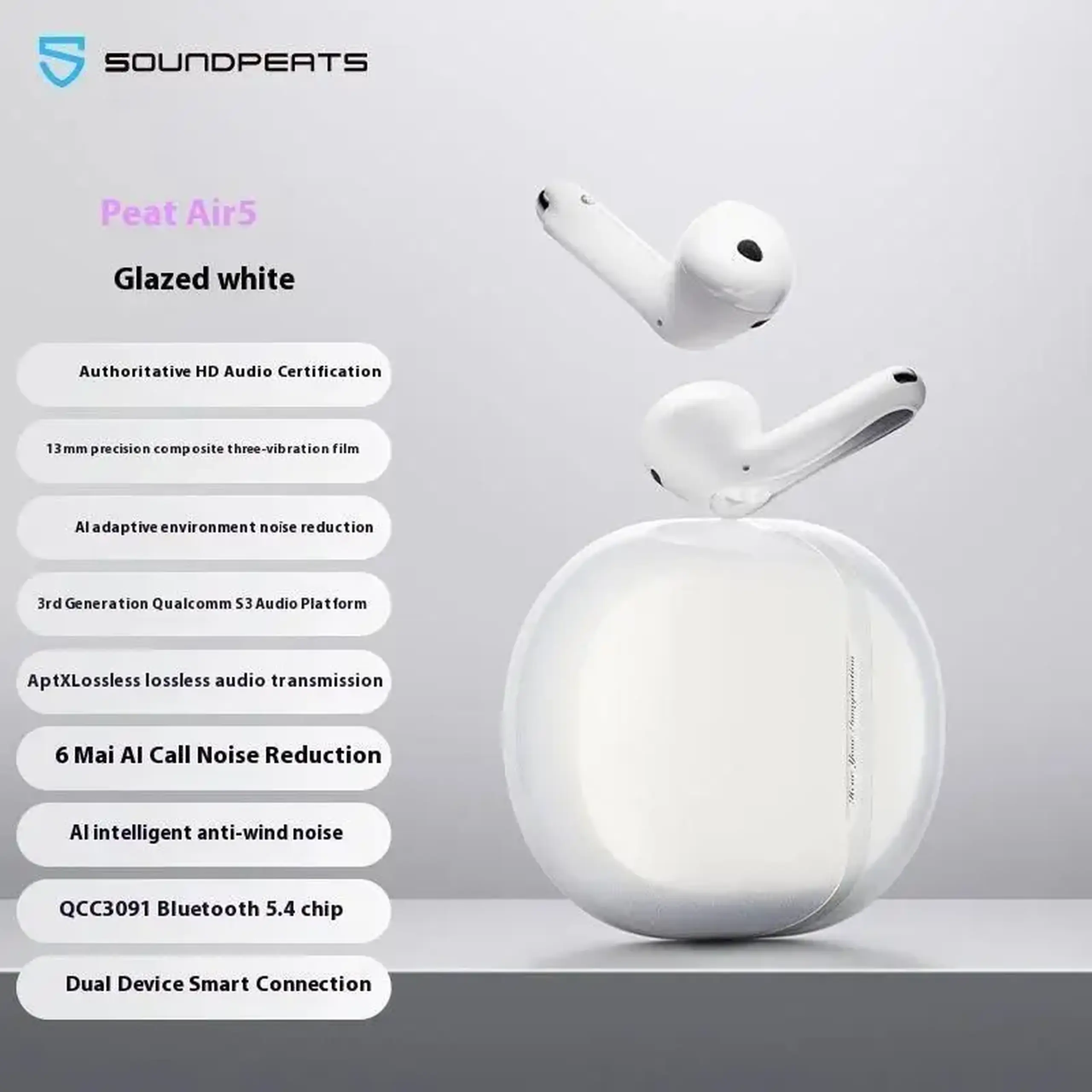 Căști fără fir SoundPeats Air5 White