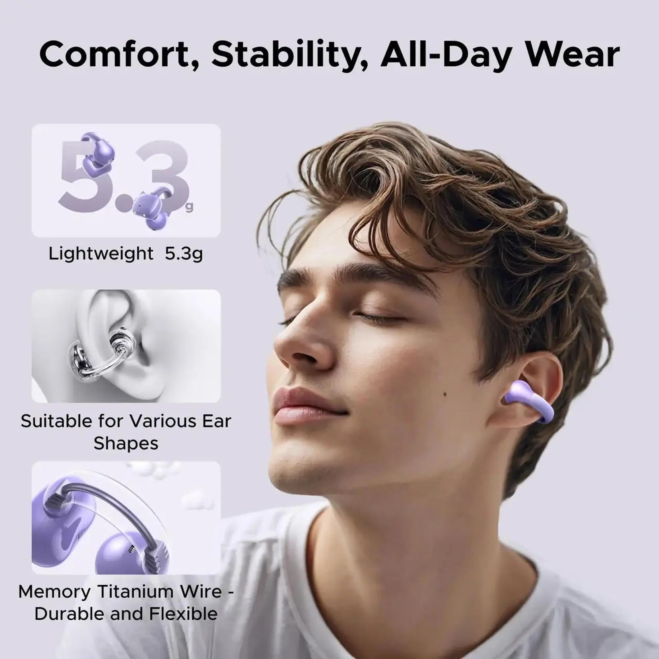 Căști fără fir Ugreen 55430, Open Ear HiTune S3 | WS209, Purple