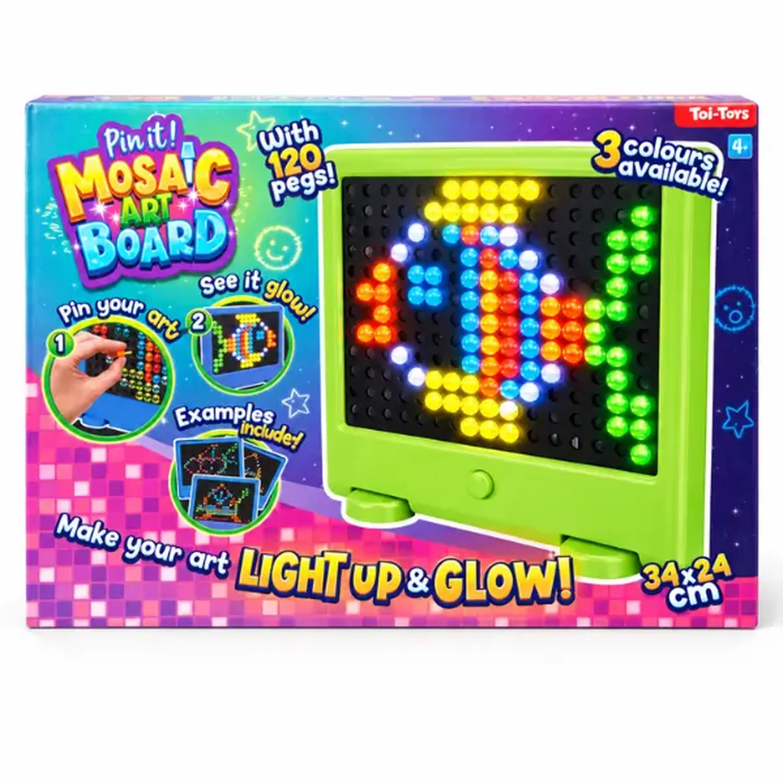 Tablă mozaic „Pin It” cu lumină, 27 cm, 3 culori