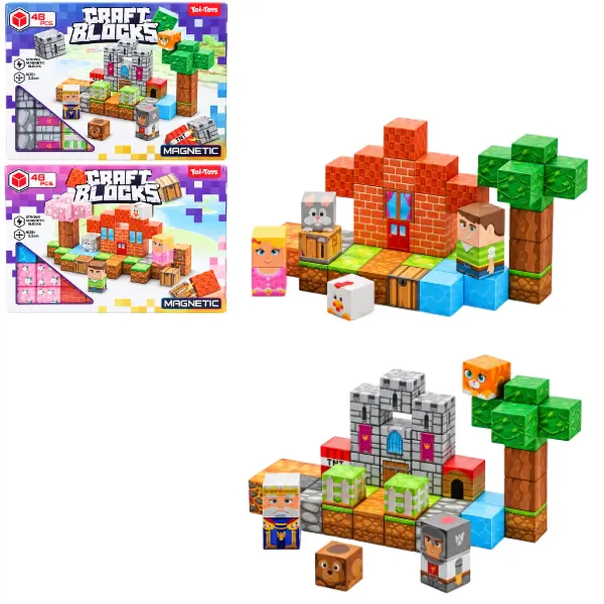 Constructor magnetic „Craftblocks”, 48 de piese, 2 modele