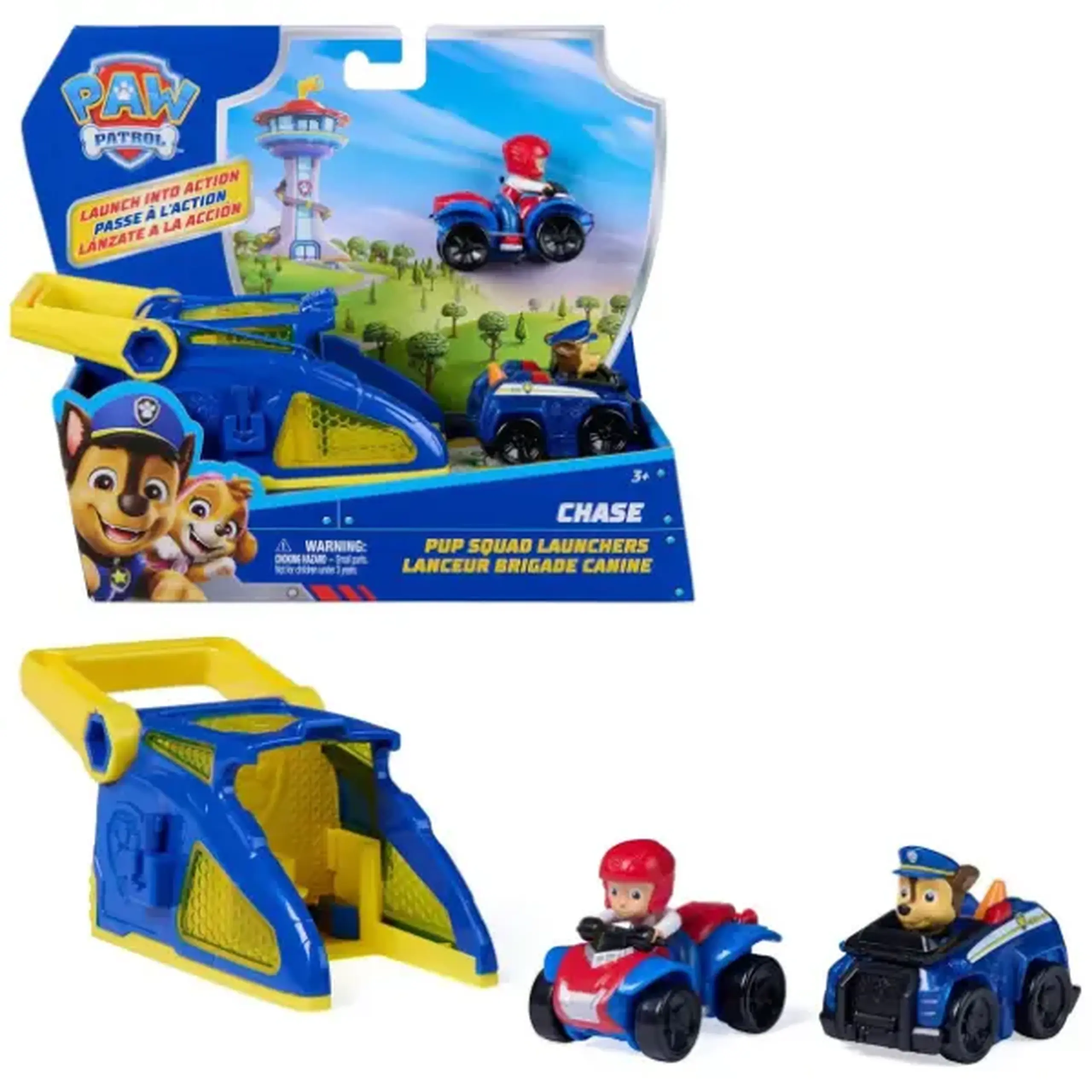 Set de joacă „Patrula Cățelușilor” Chase cu lansator și 2 mașinuțe